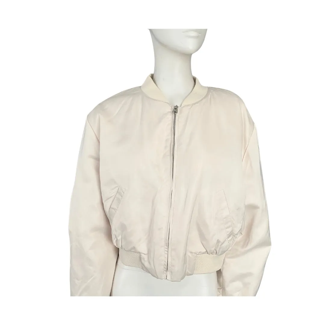 Stradivarius Satin Short Bomber Jacket Cream SIZE XL