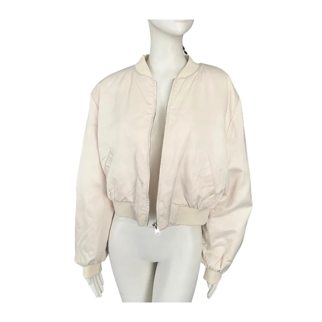 Stradivarius Satin Short Bomber Jacket Cream SIZE XL