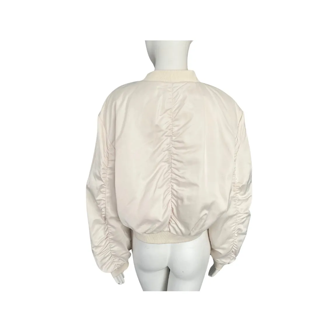 Stradivarius Satin Short Bomber Jacket Cream SIZE XL