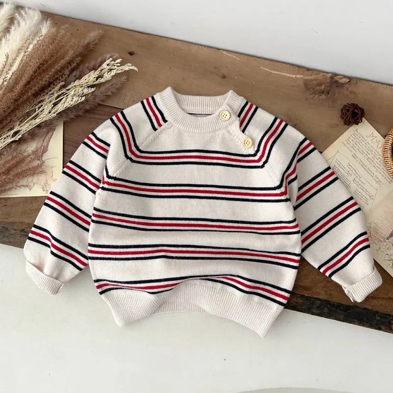 Striped Button-Up Knit Sweater