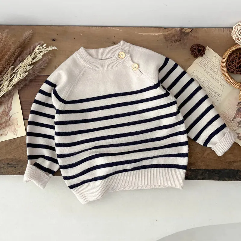 Striped Button-Up Knit Sweater