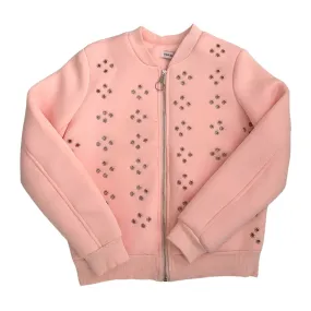 Studded Eyelet Quilted Bomber Jacket Pink SIZE M