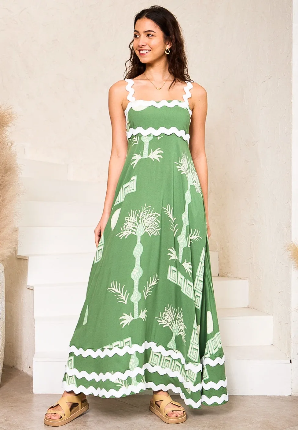 Summer Green/White  Ric Rac Maxi Dress