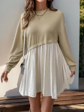 Sweater Contrast Round Neck Long Sleeve Mini Dress | Fall Fashion Trends