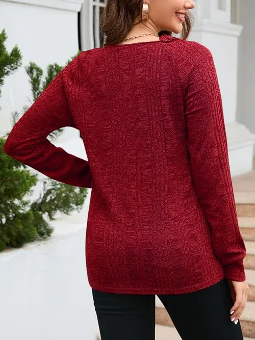 Texture Round Neck Long Sleeve Knit Top