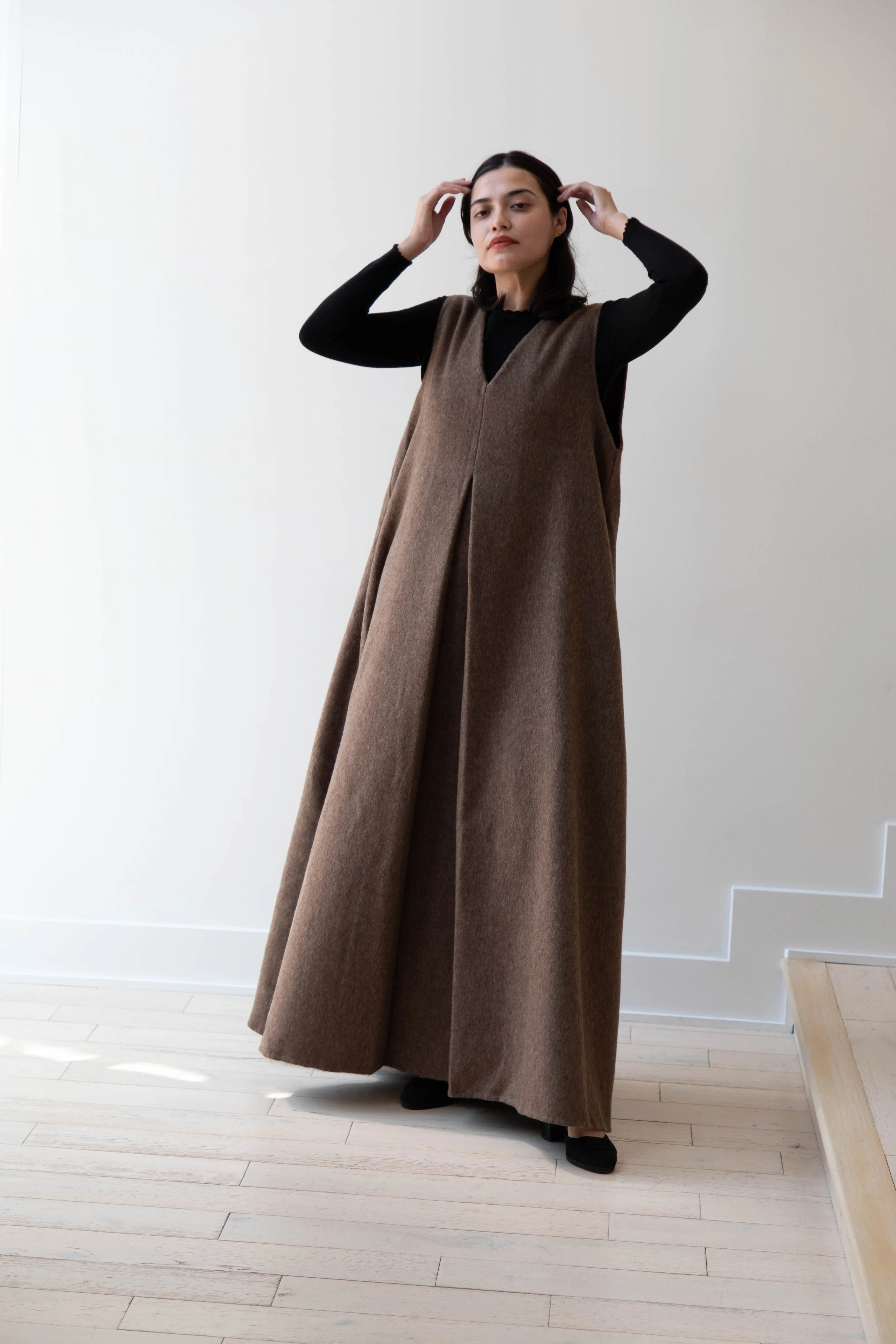 The Backward Vendor | Stewardess Dress in Brown Alpaca Wool