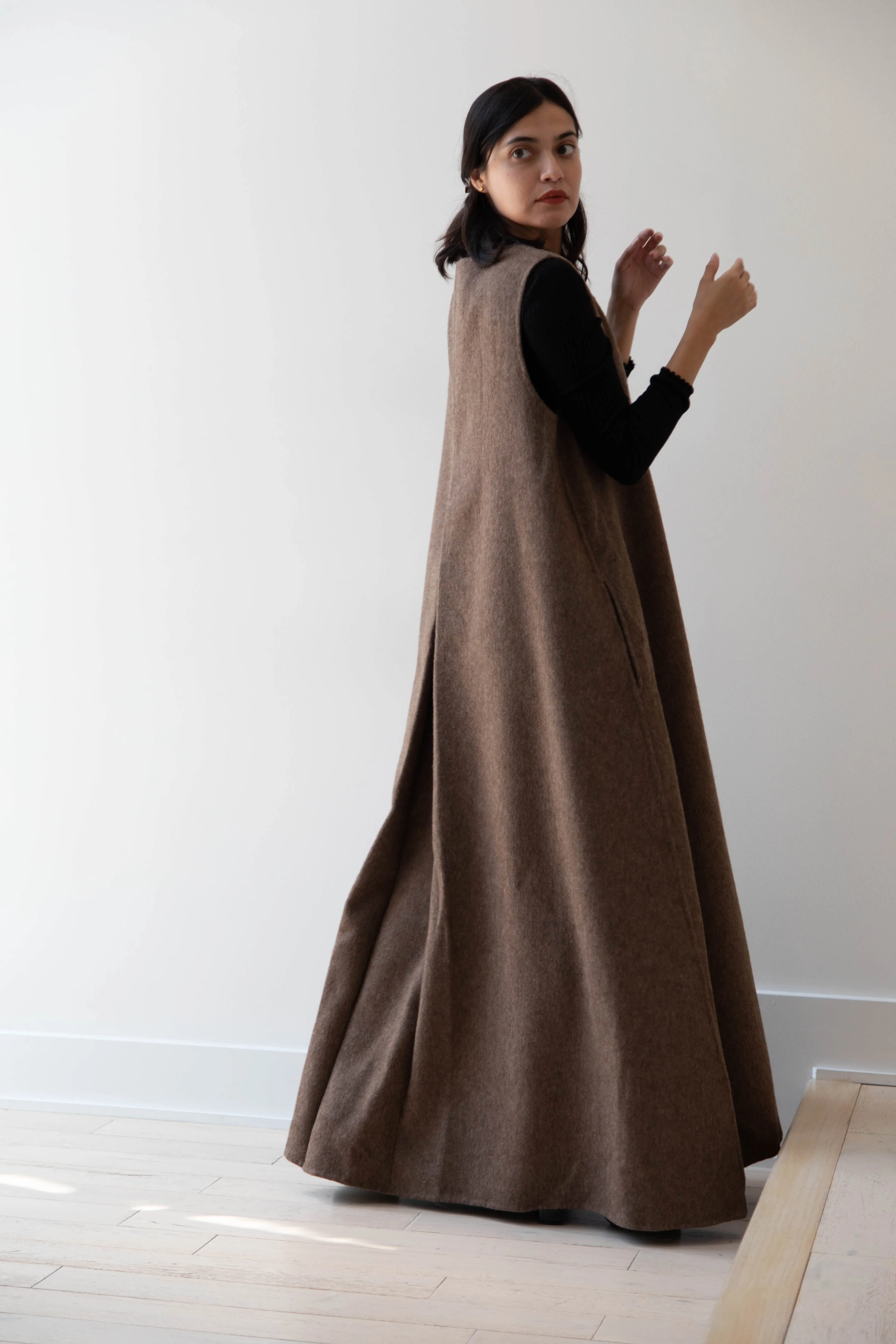 The Backward Vendor | Stewardess Dress in Brown Alpaca Wool