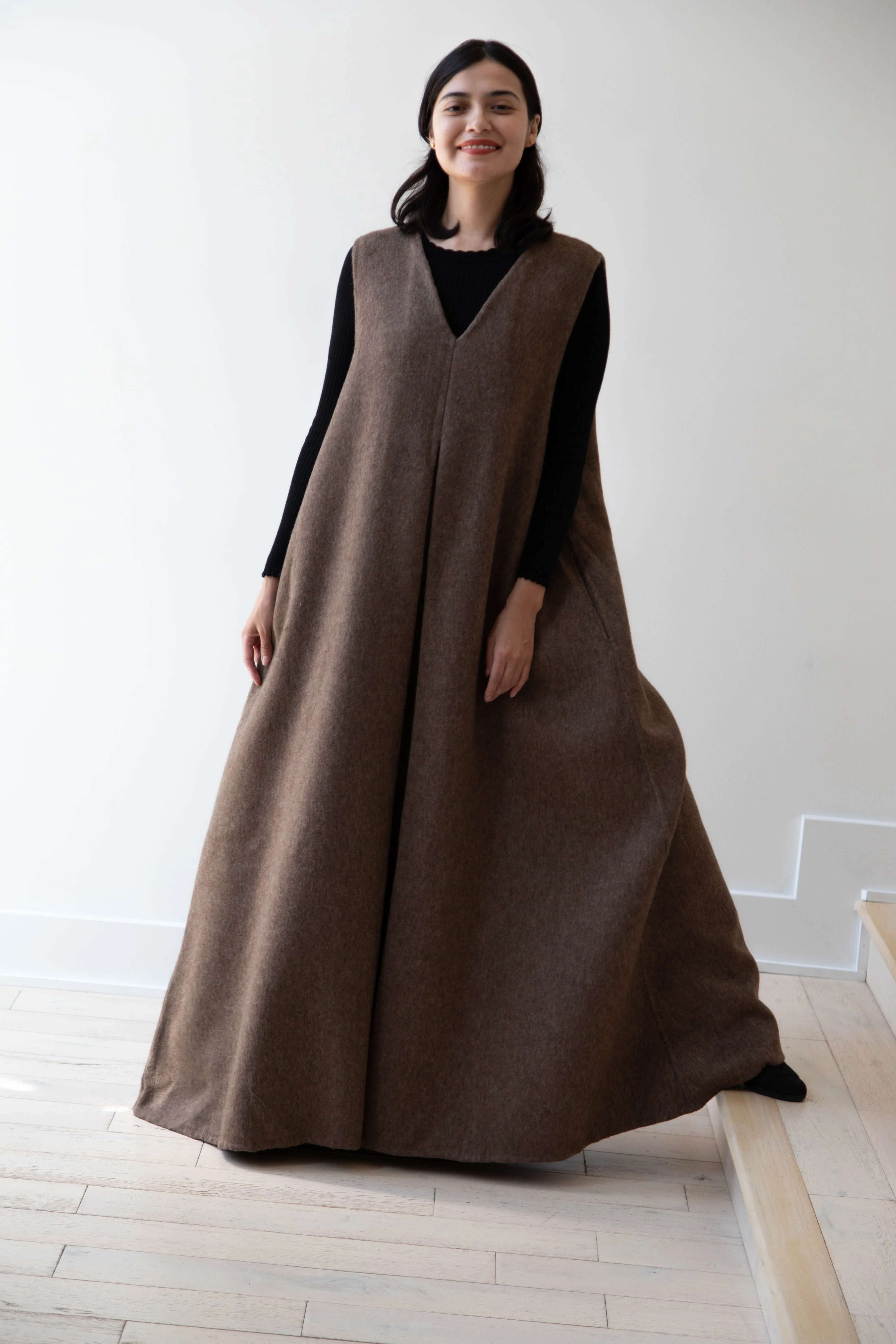 The Backward Vendor | Stewardess Dress in Brown Alpaca Wool