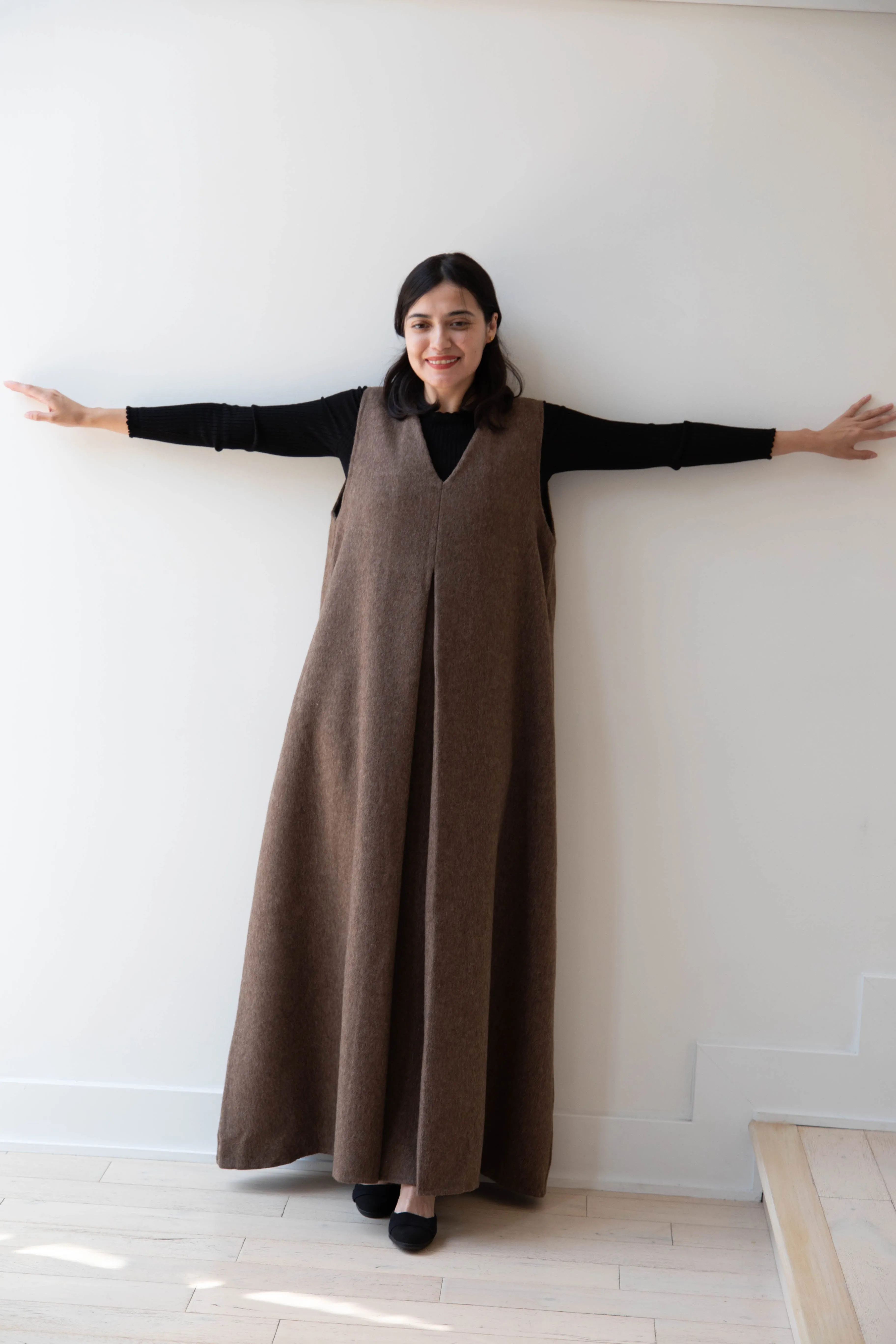 The Backward Vendor | Stewardess Dress in Brown Alpaca Wool