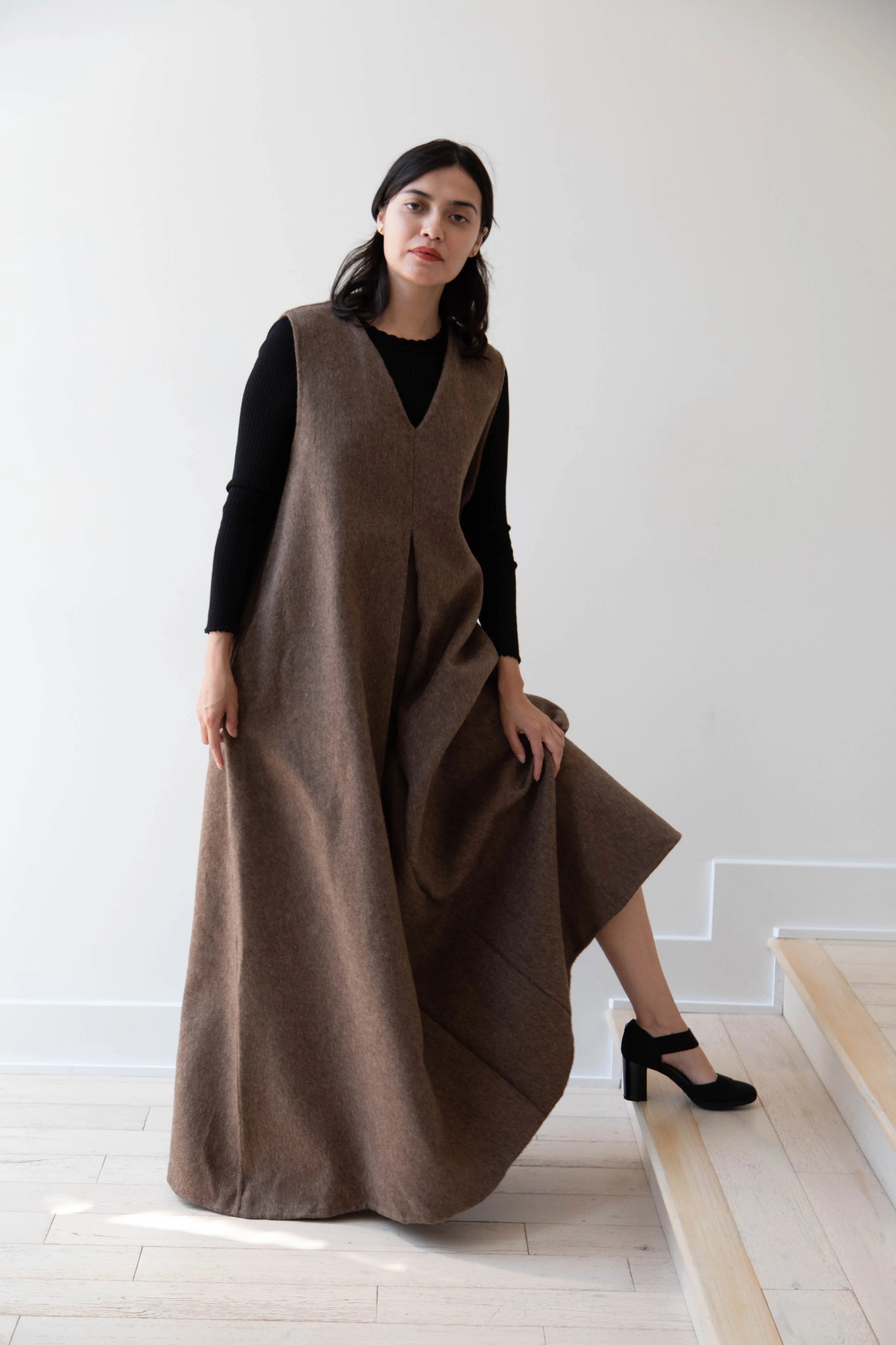 The Backward Vendor | Stewardess Dress in Brown Alpaca Wool