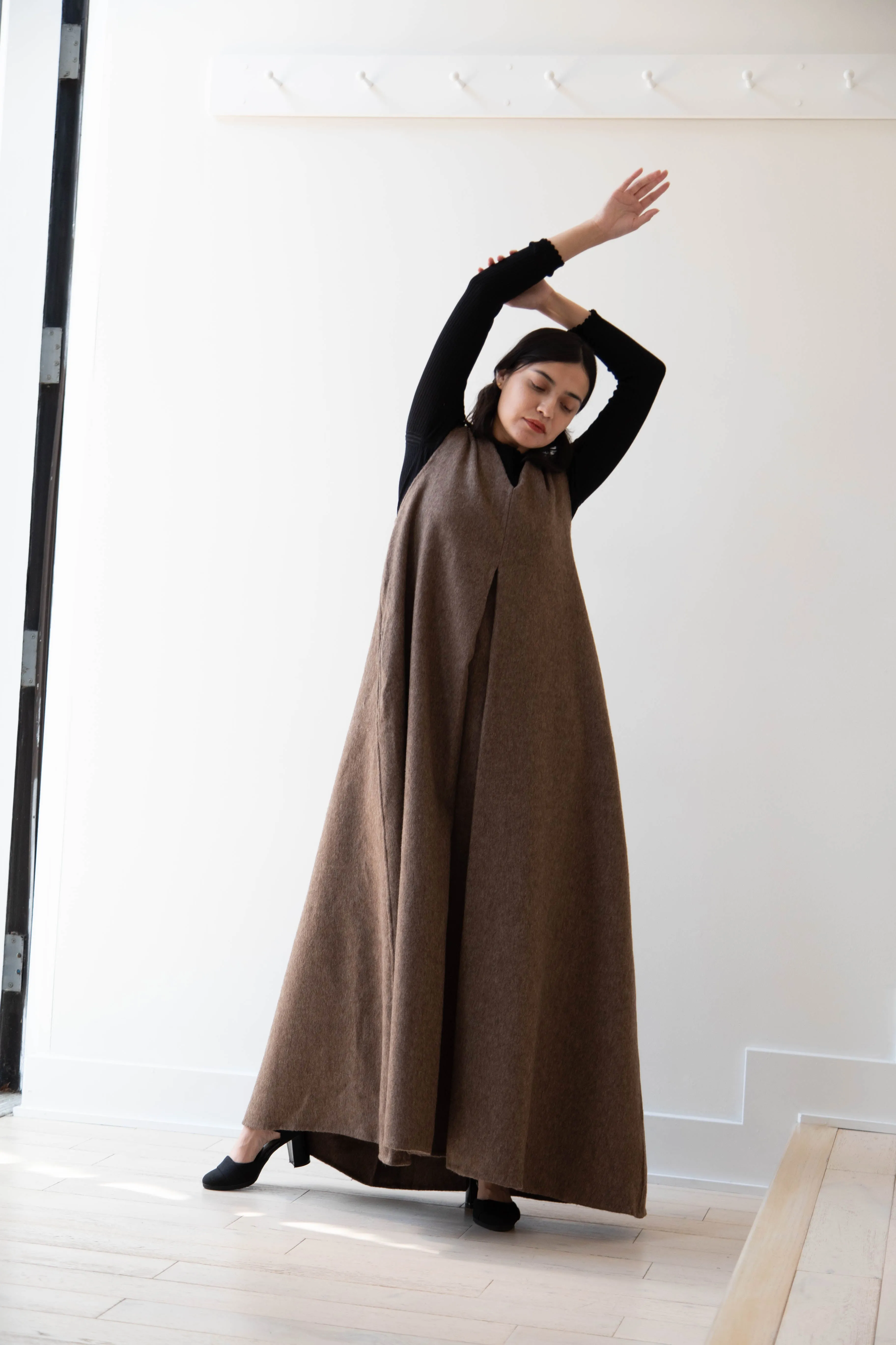 The Backward Vendor | Stewardess Dress in Brown Alpaca Wool