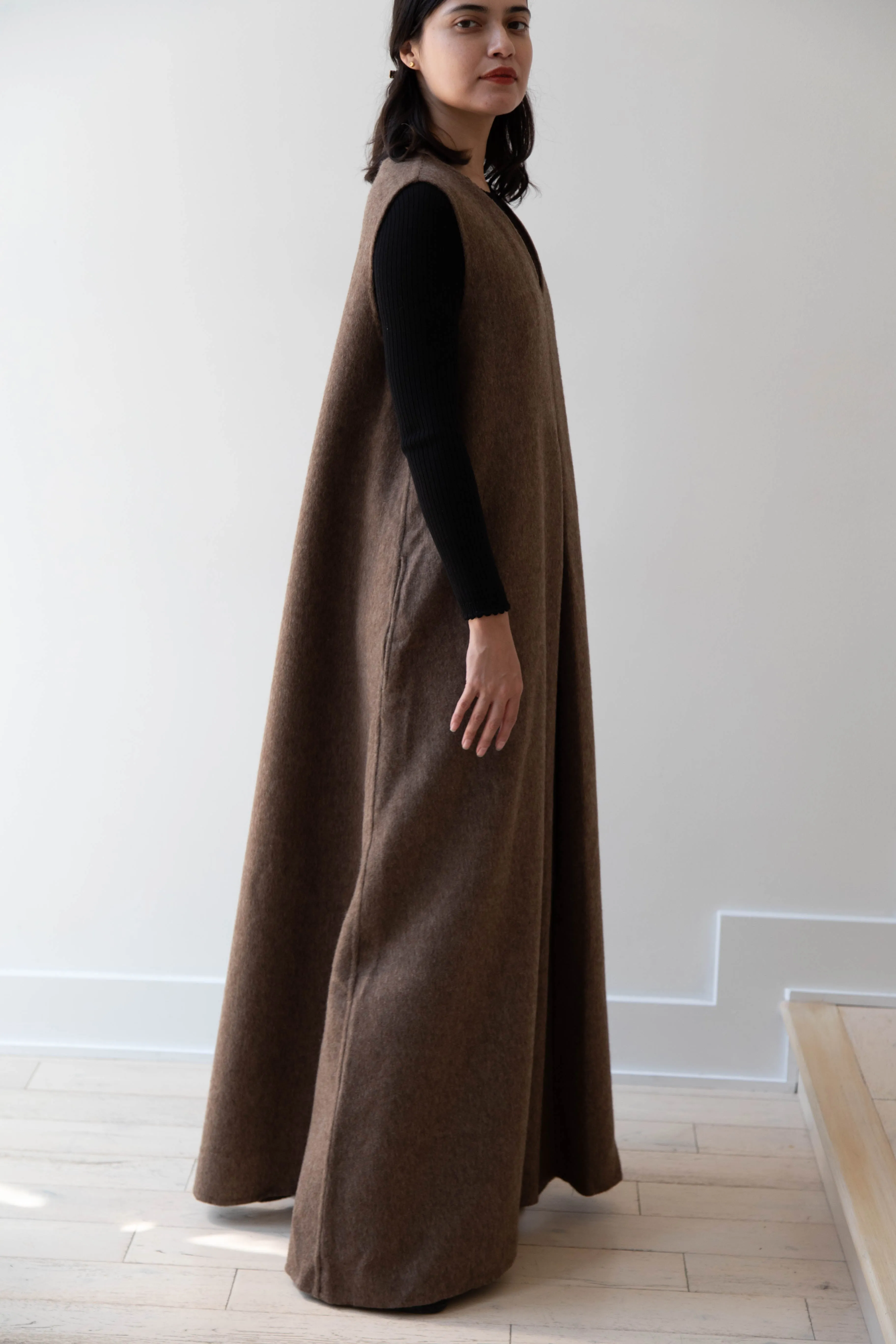 The Backward Vendor | Stewardess Dress in Brown Alpaca Wool