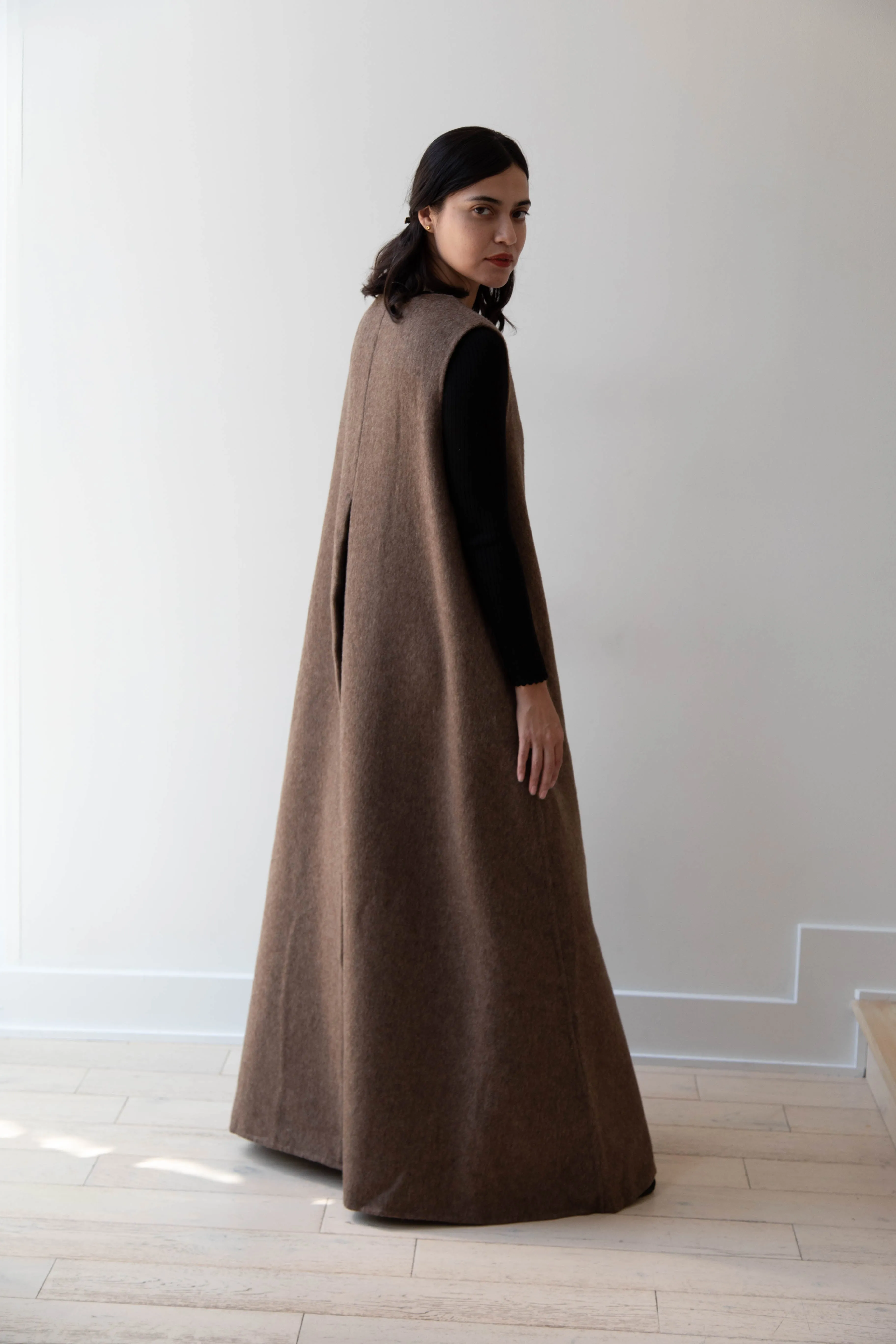 The Backward Vendor | Stewardess Dress in Brown Alpaca Wool