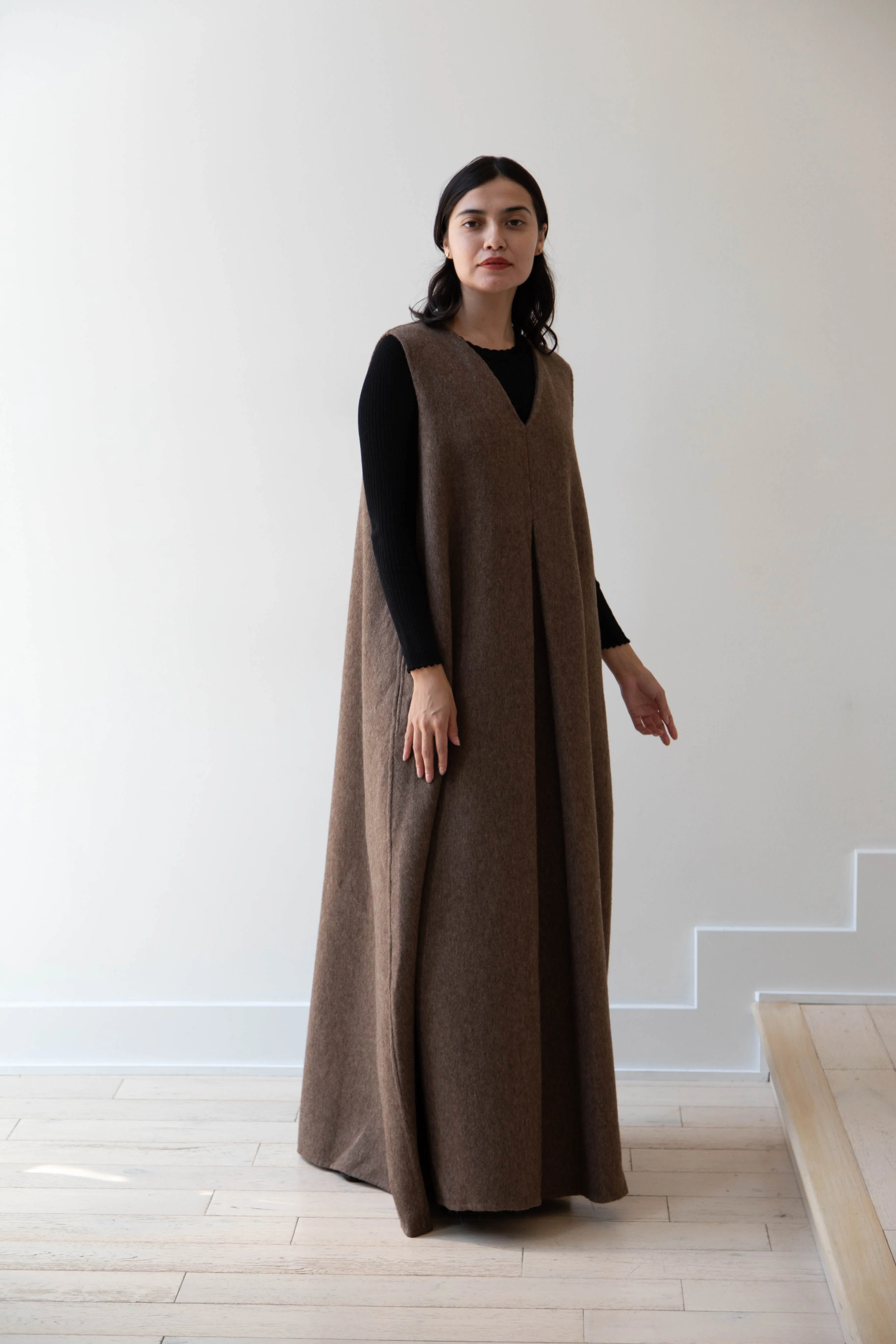 The Backward Vendor | Stewardess Dress in Brown Alpaca Wool