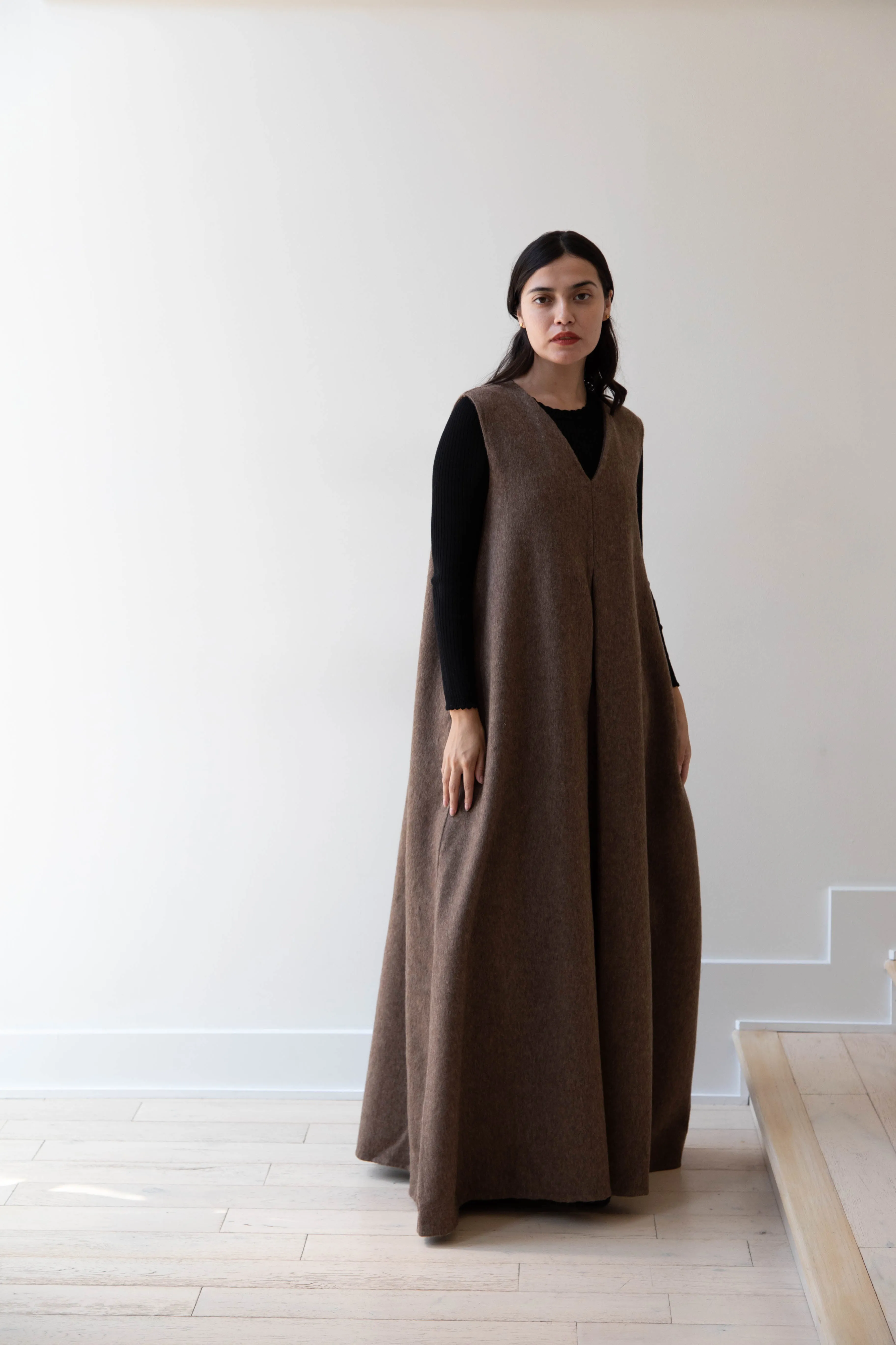 The Backward Vendor | Stewardess Dress in Brown Alpaca Wool