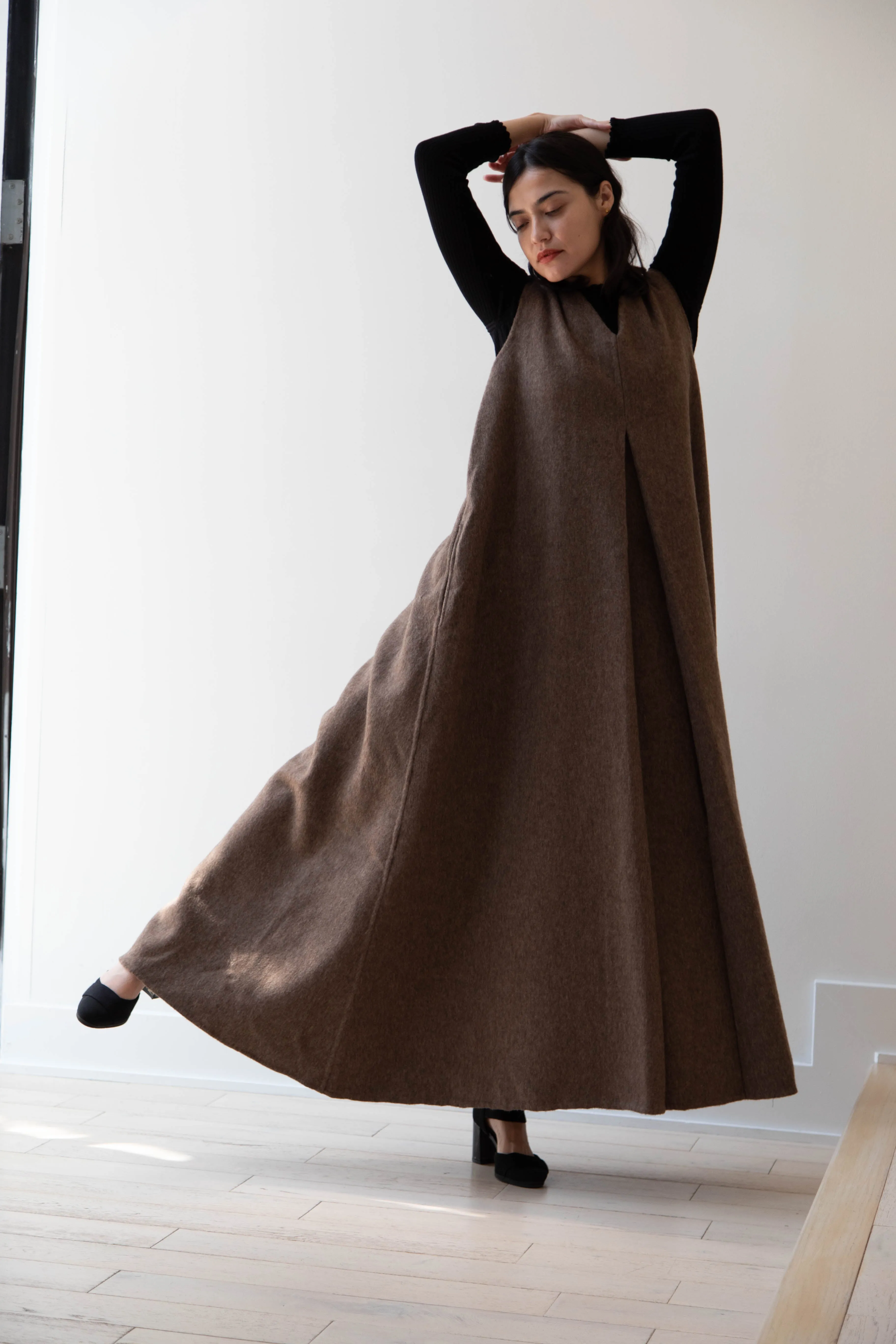 The Backward Vendor | Stewardess Dress in Brown Alpaca Wool