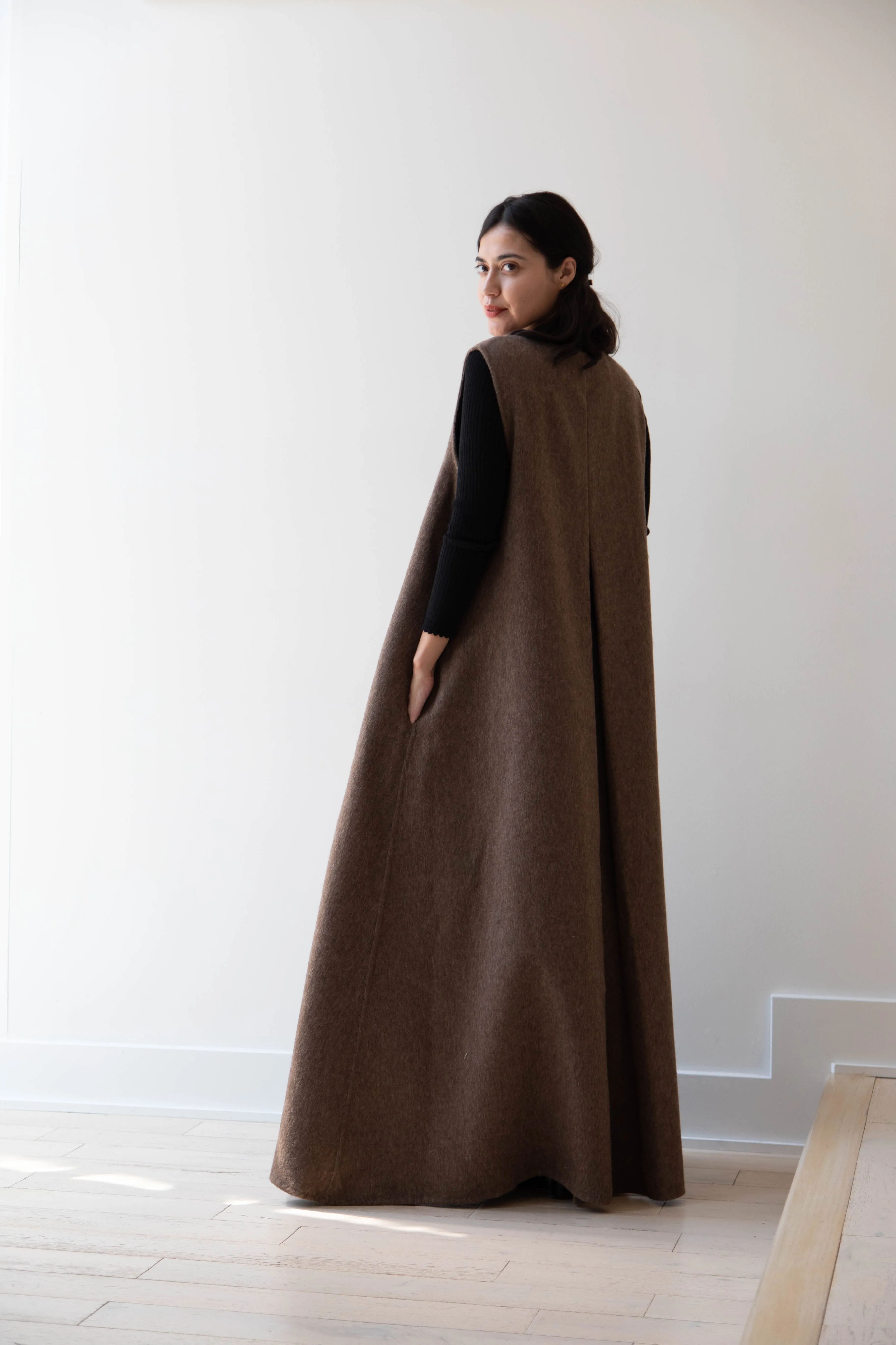 The Backward Vendor | Stewardess Dress in Brown Alpaca Wool