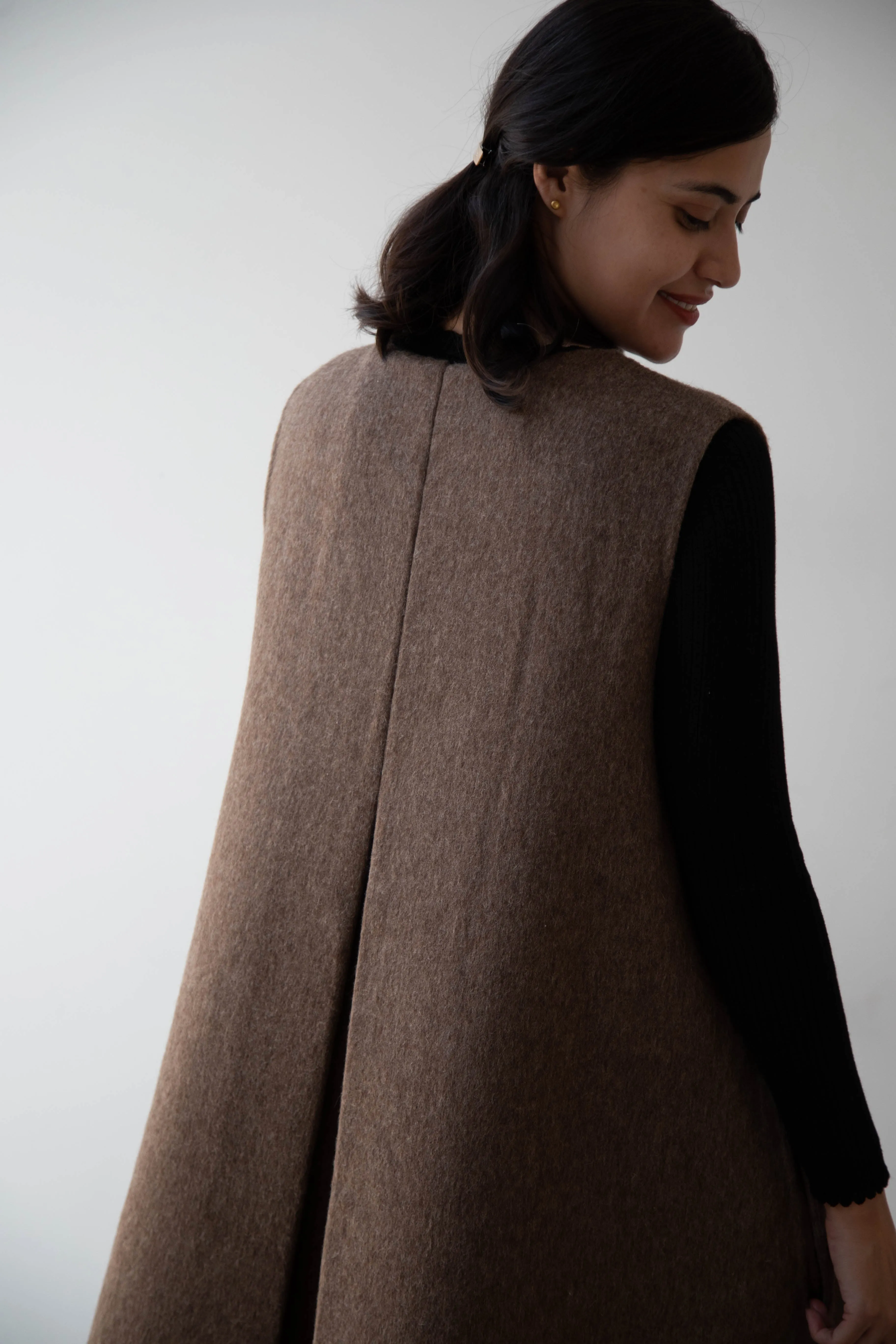 The Backward Vendor | Stewardess Dress in Brown Alpaca Wool