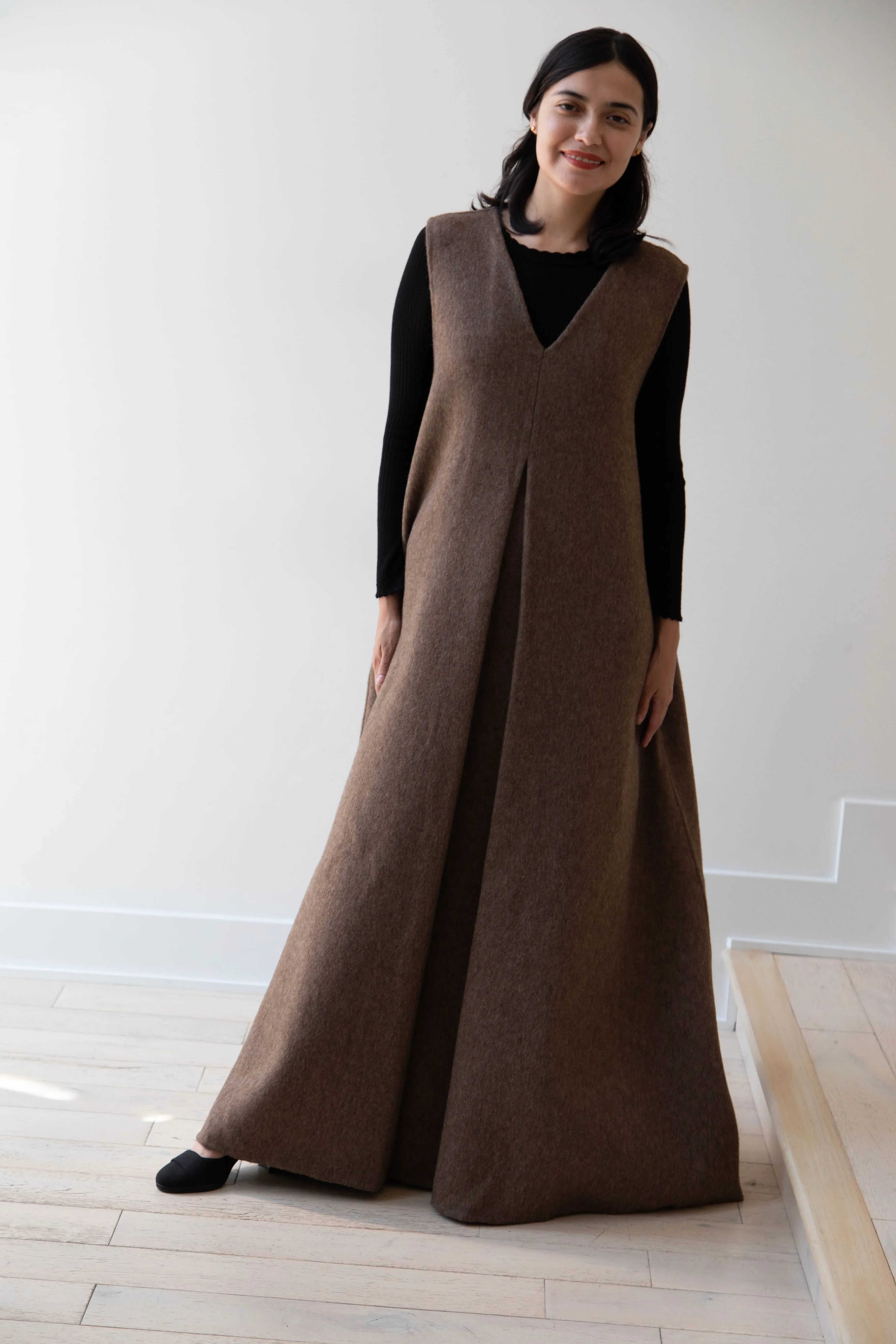 The Backward Vendor | Stewardess Dress in Brown Alpaca Wool