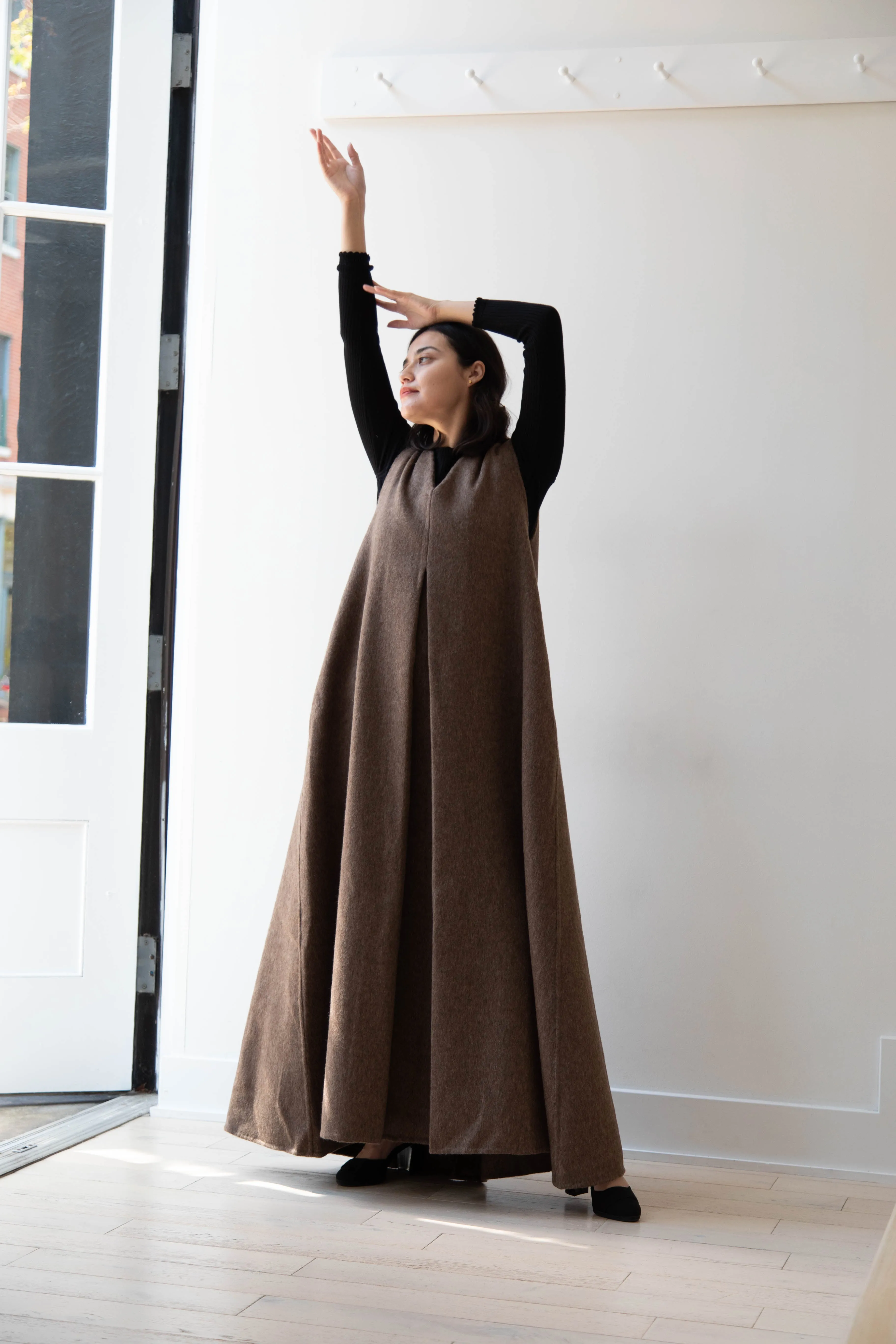 The Backward Vendor | Stewardess Dress in Brown Alpaca Wool