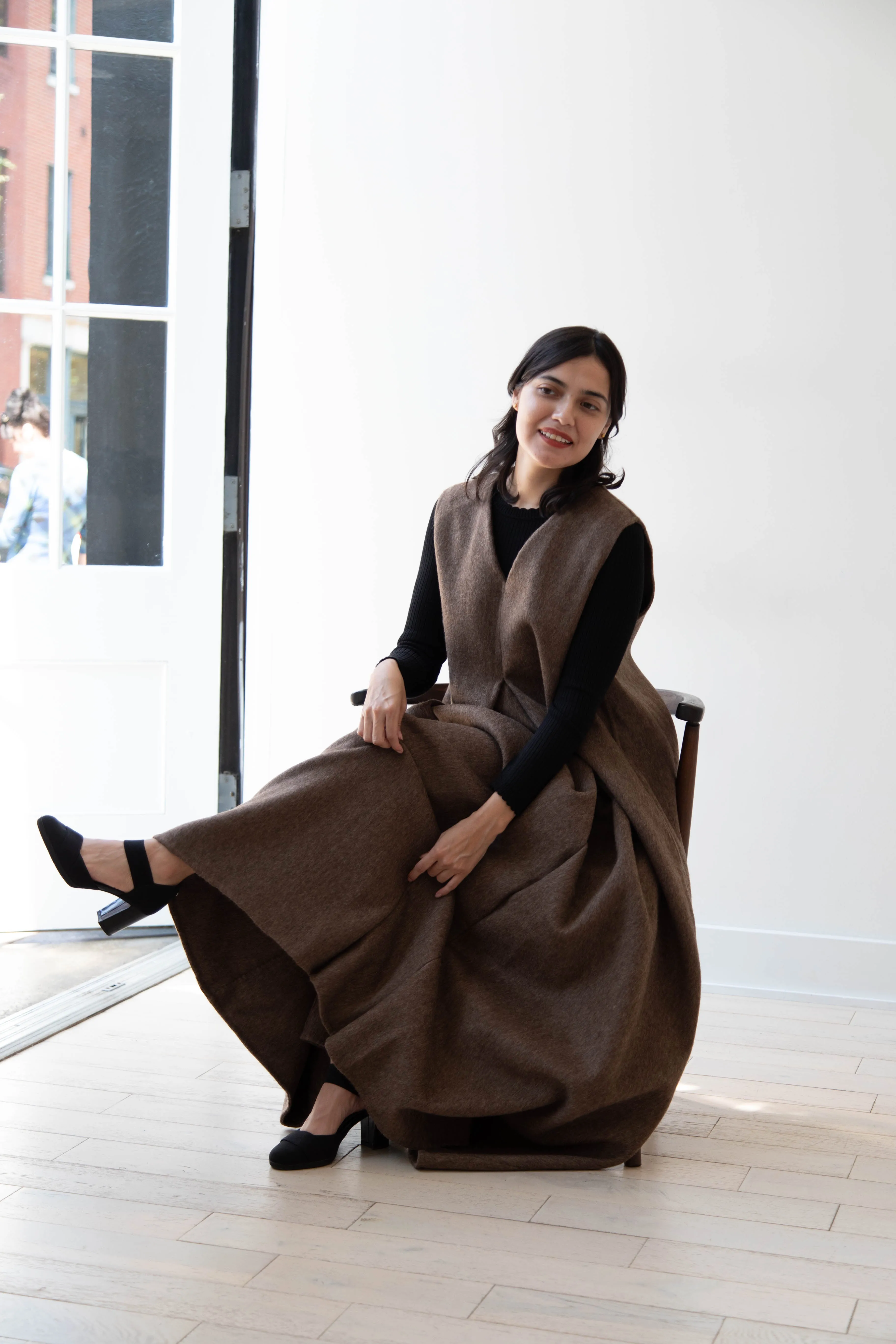 The Backward Vendor | Stewardess Dress in Brown Alpaca Wool