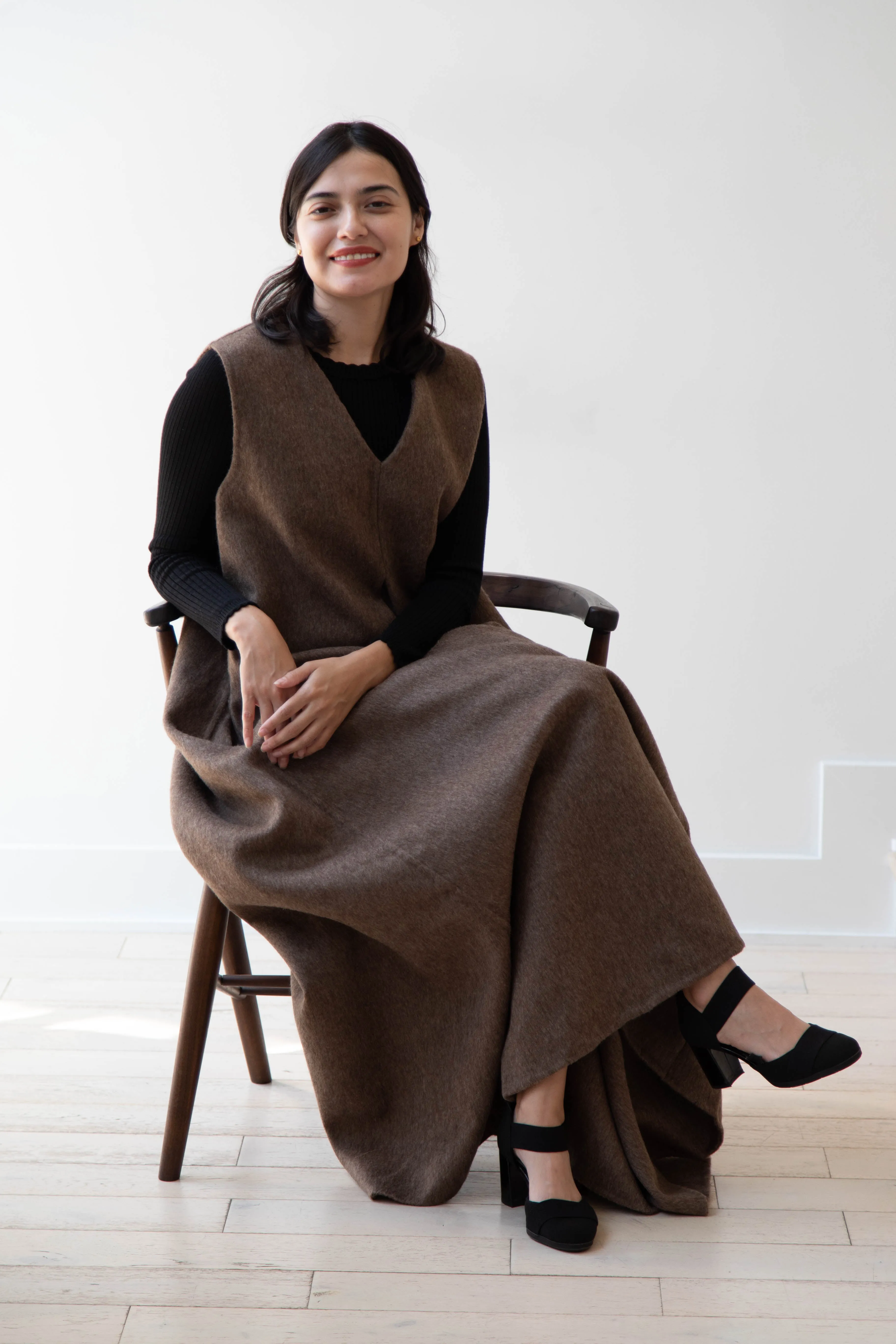 The Backward Vendor | Stewardess Dress in Brown Alpaca Wool