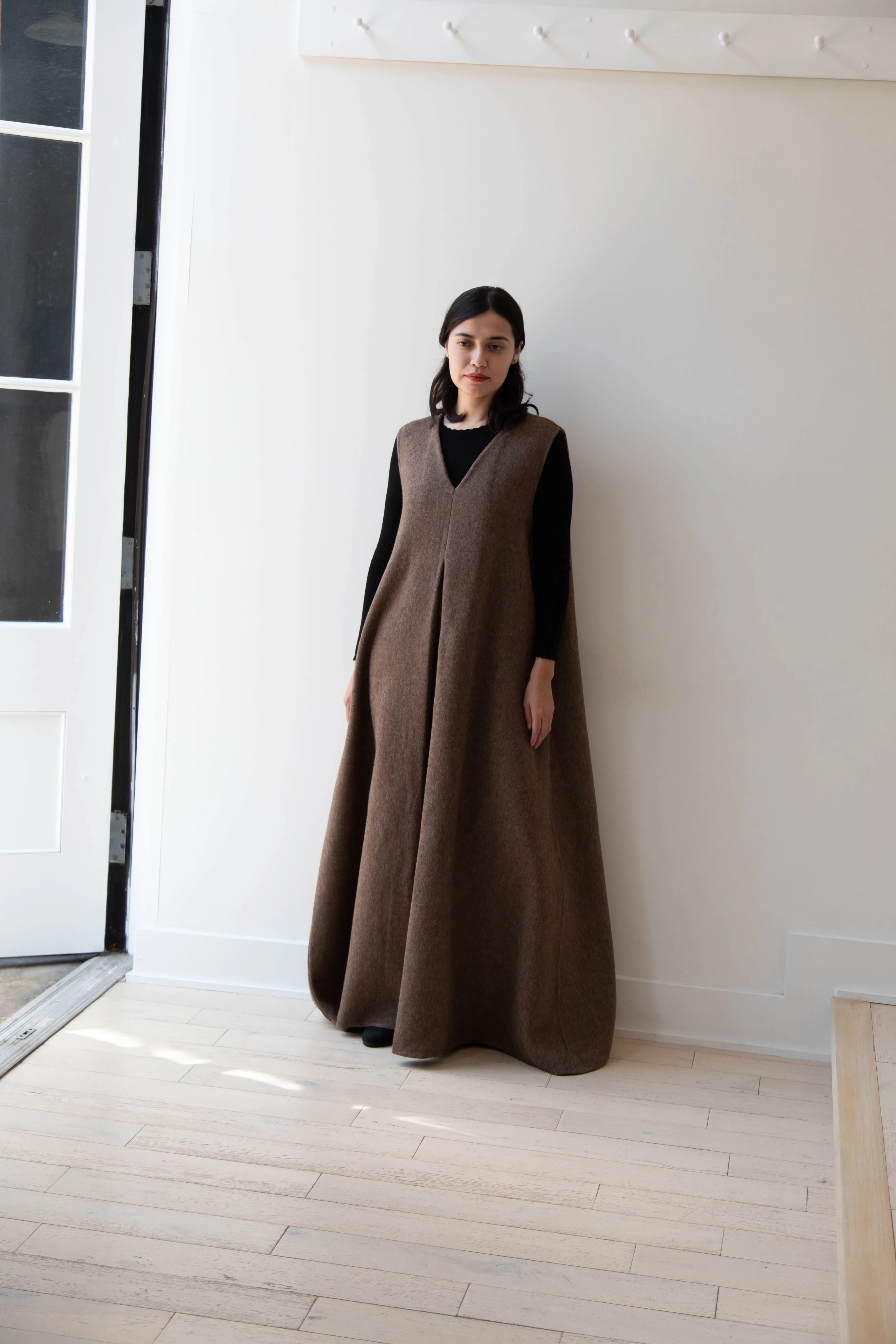 The Backward Vendor | Stewardess Dress in Brown Alpaca Wool