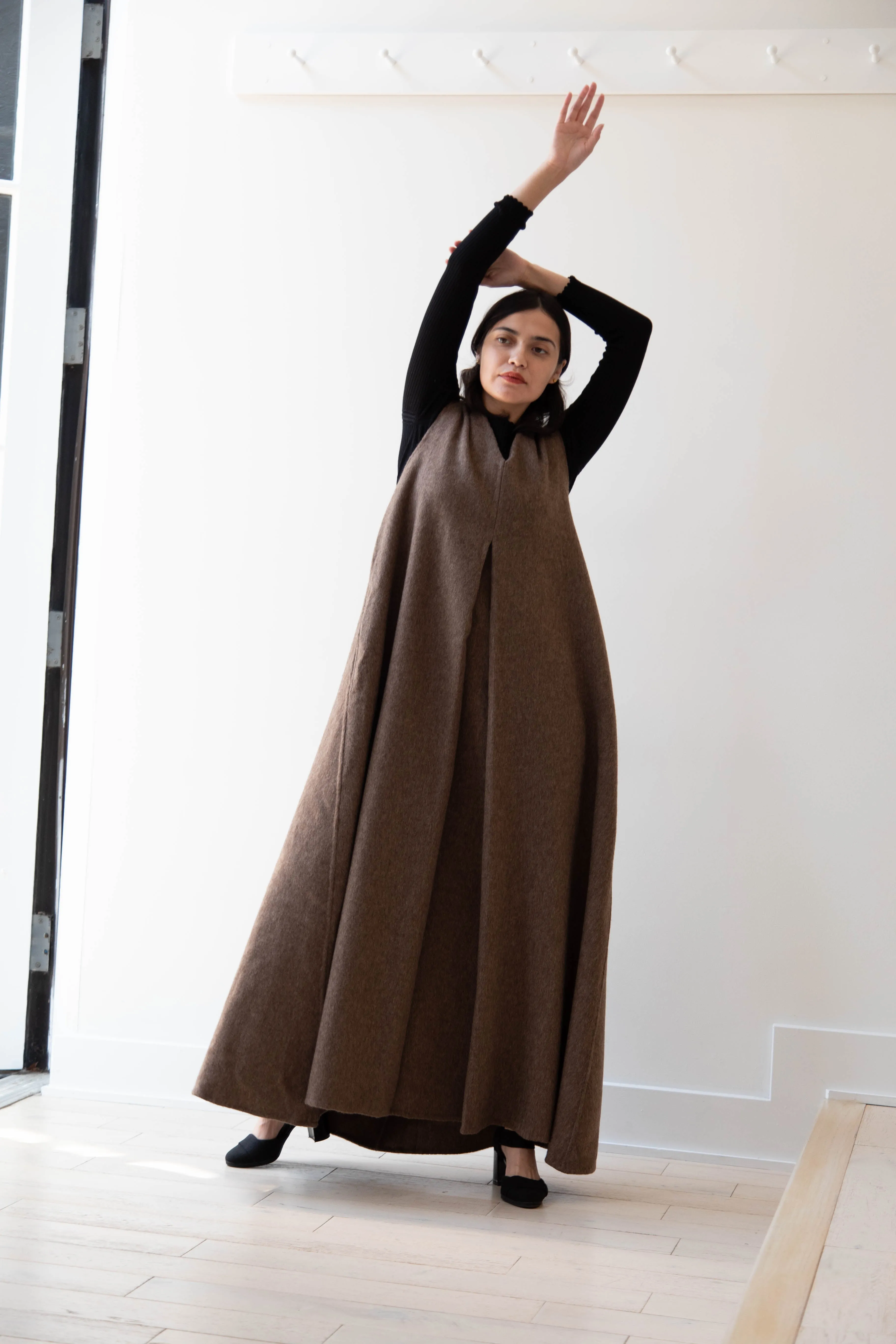 The Backward Vendor | Stewardess Dress in Brown Alpaca Wool