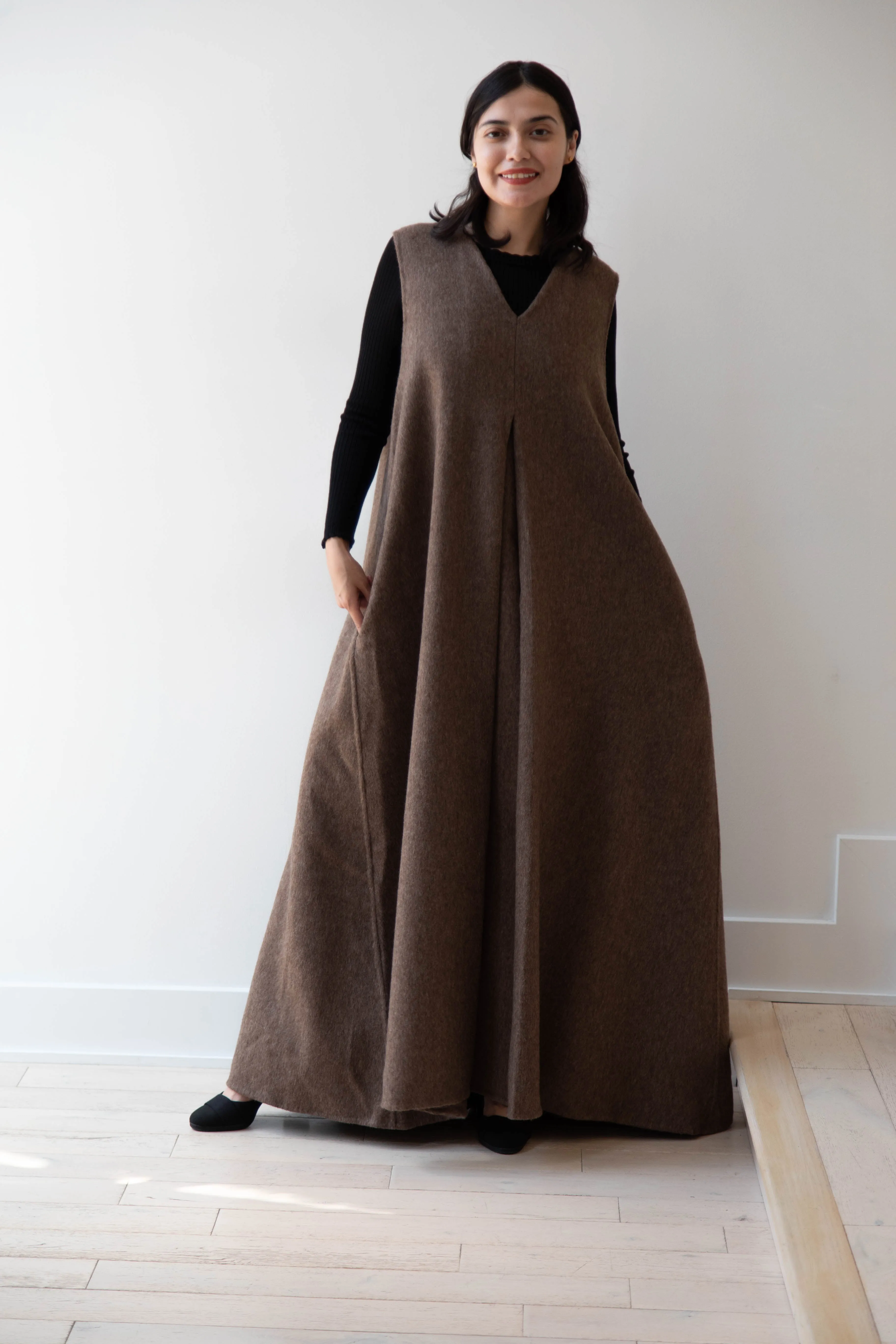 The Backward Vendor | Stewardess Dress in Brown Alpaca Wool