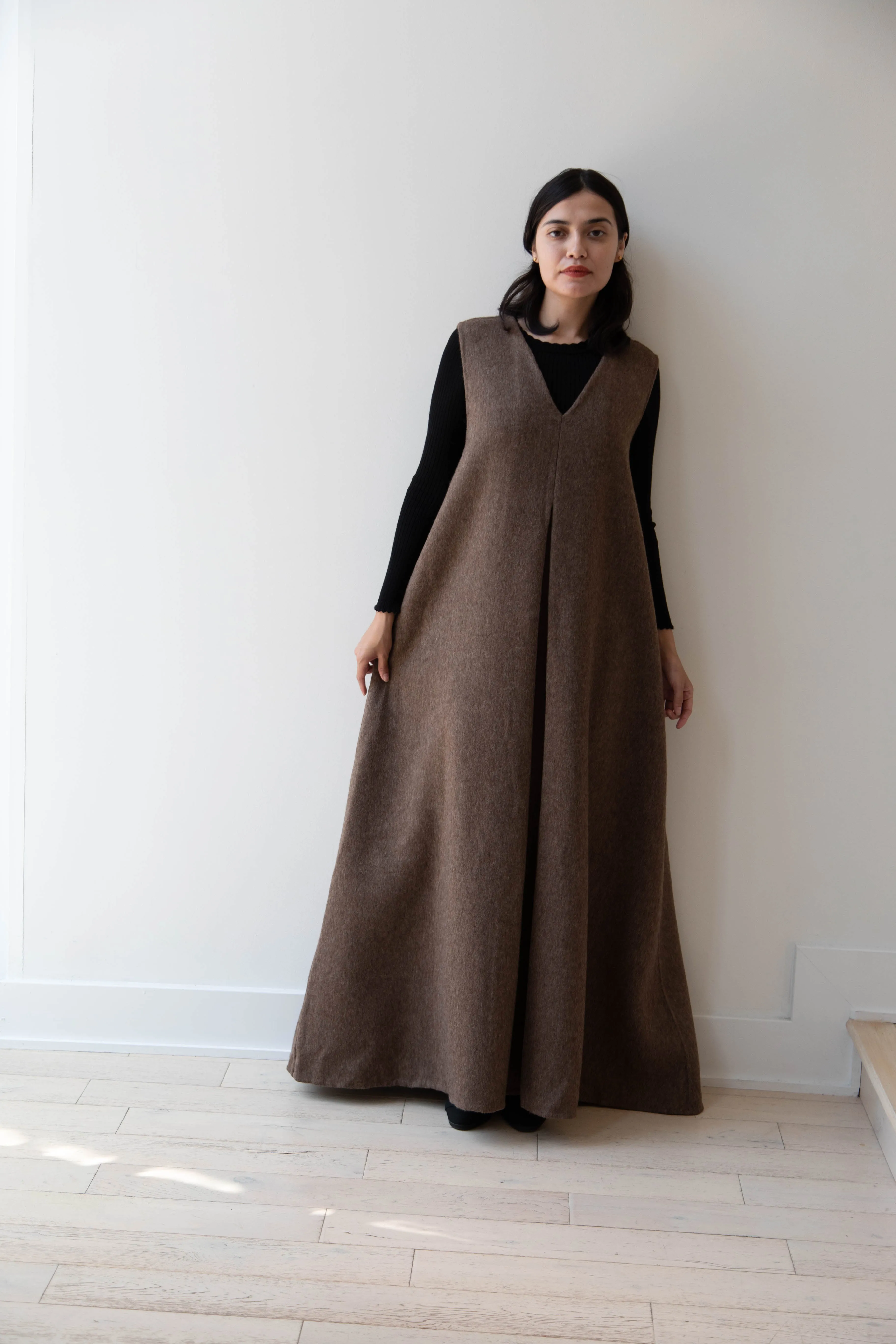 The Backward Vendor | Stewardess Dress in Brown Alpaca Wool