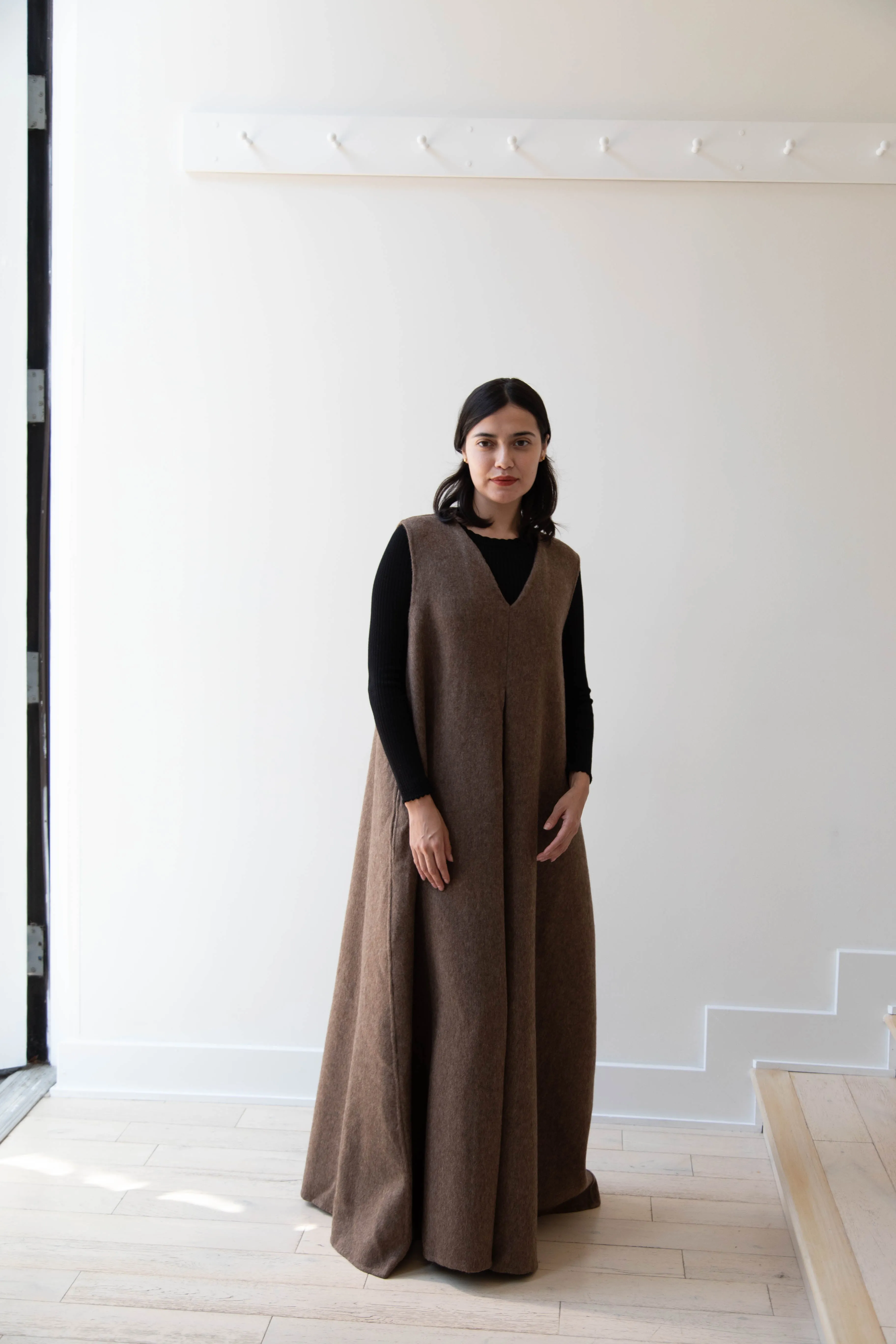 The Backward Vendor | Stewardess Dress in Brown Alpaca Wool