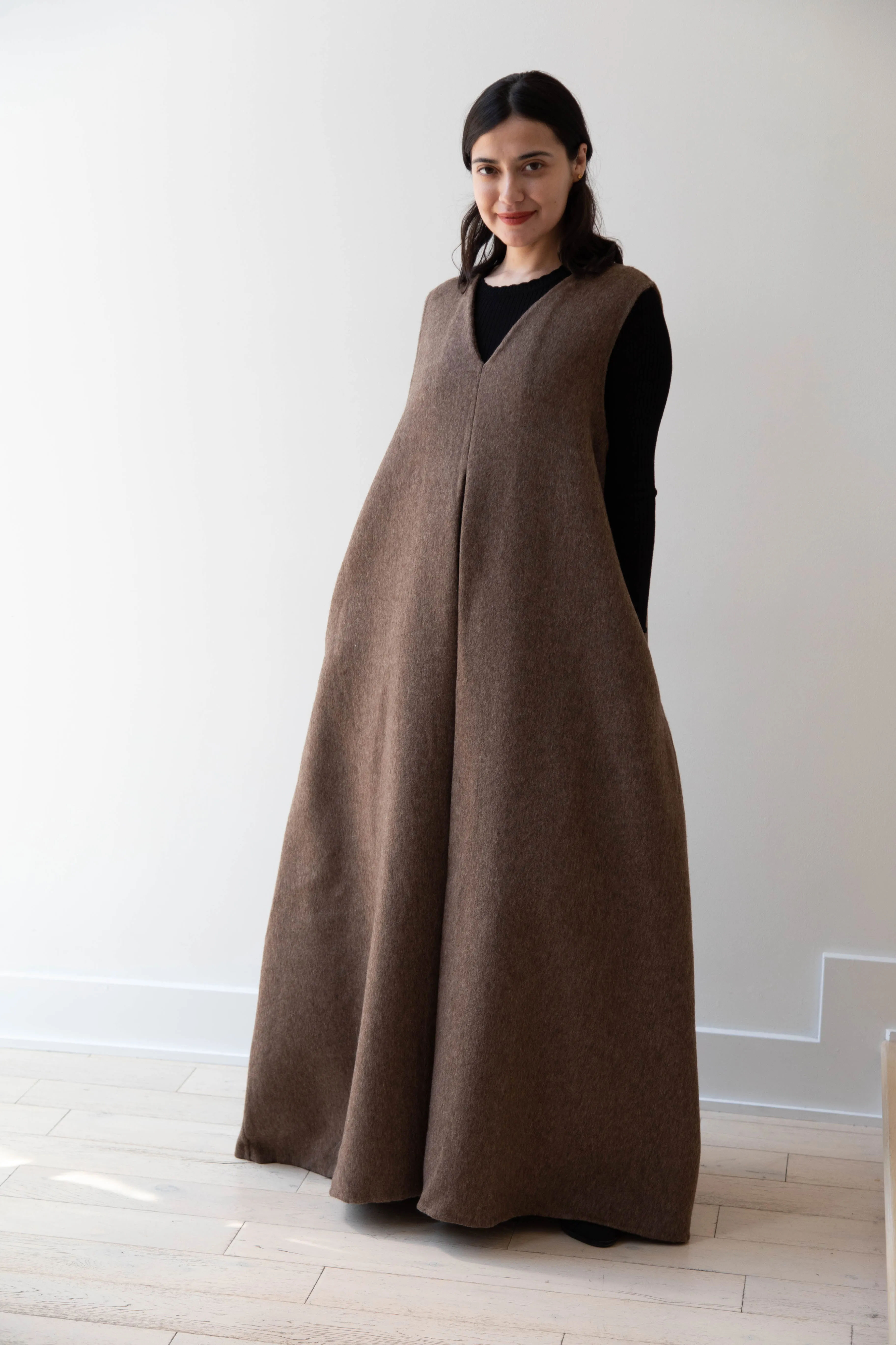 The Backward Vendor | Stewardess Dress in Brown Alpaca Wool