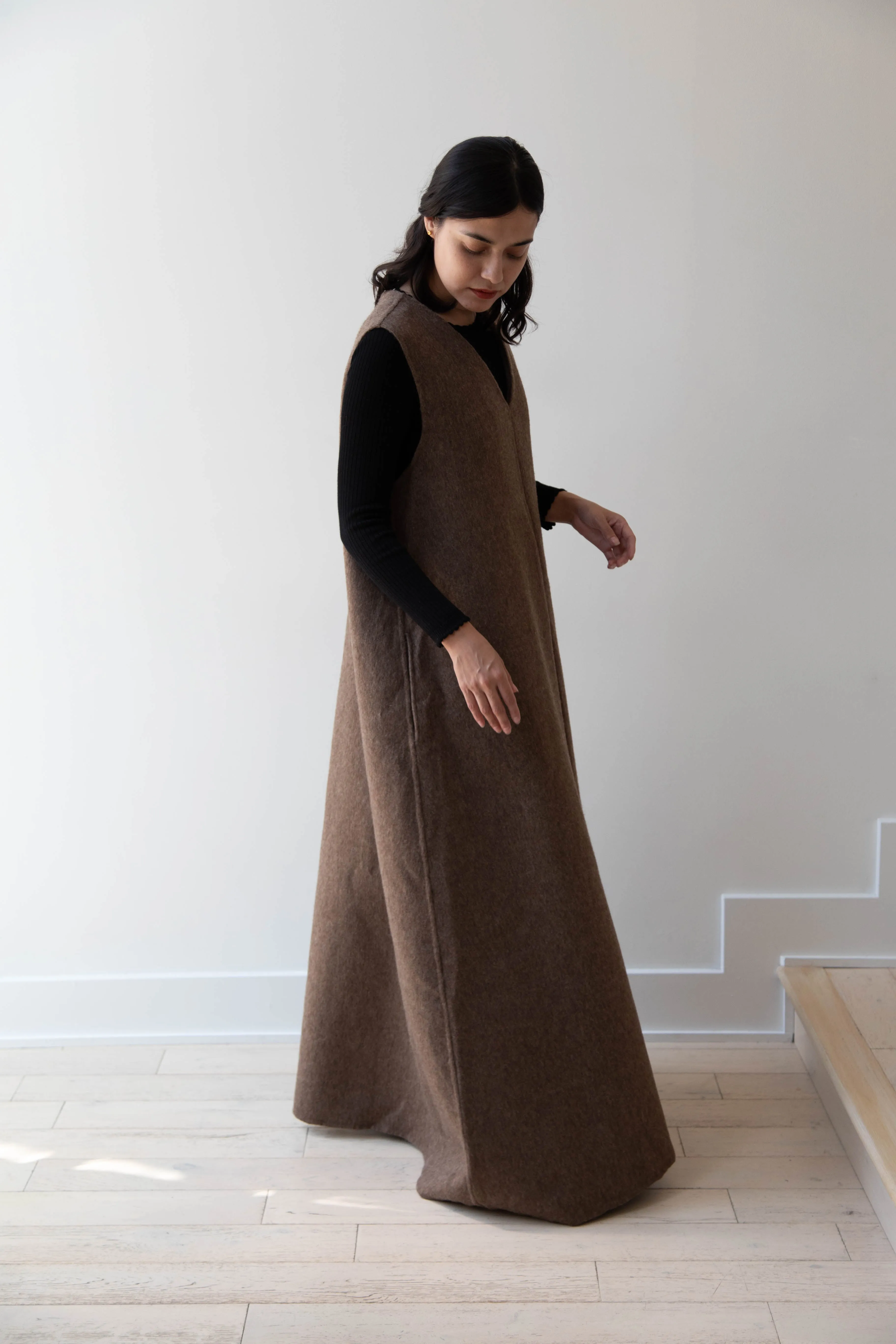 The Backward Vendor | Stewardess Dress in Brown Alpaca Wool