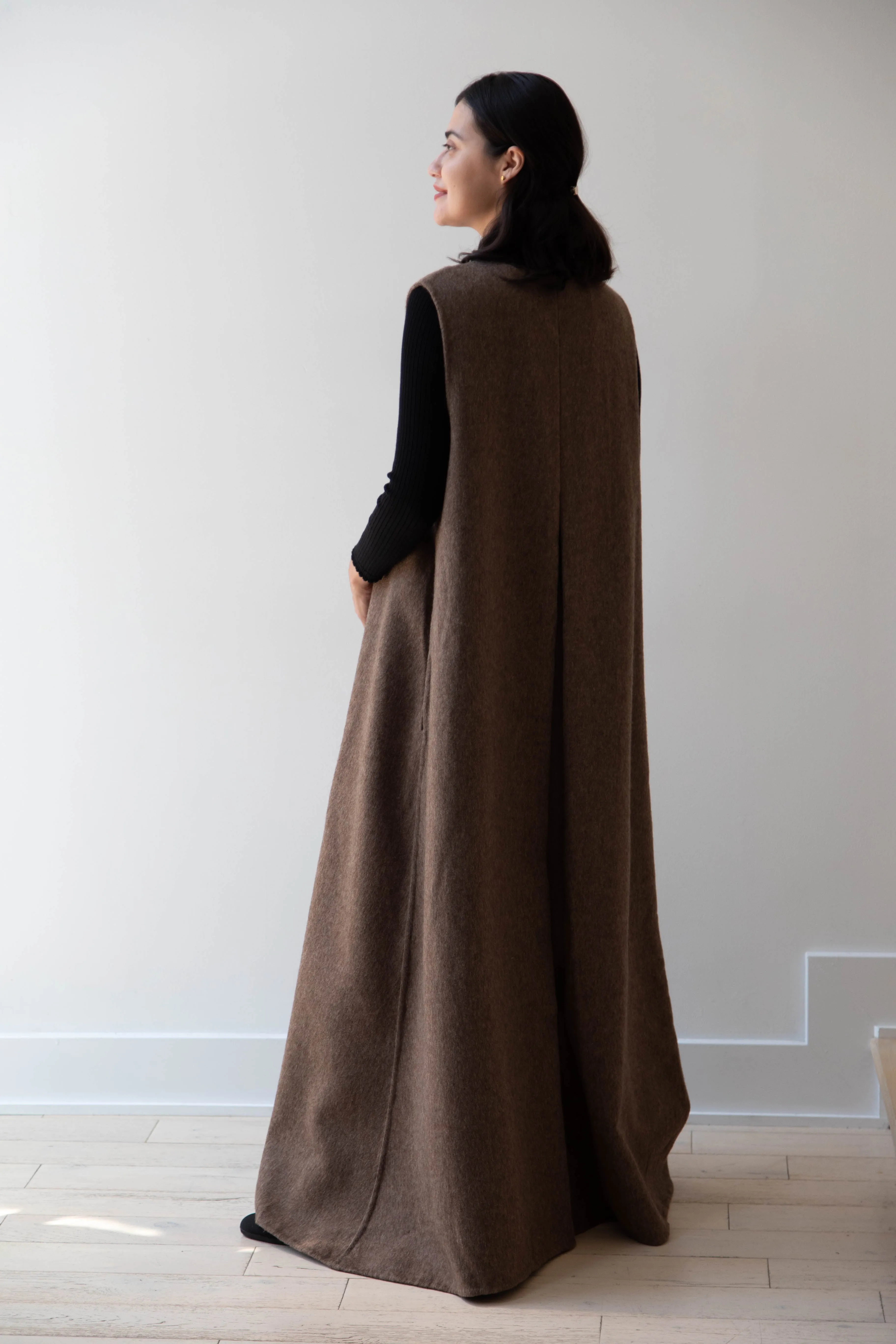 The Backward Vendor | Stewardess Dress in Brown Alpaca Wool