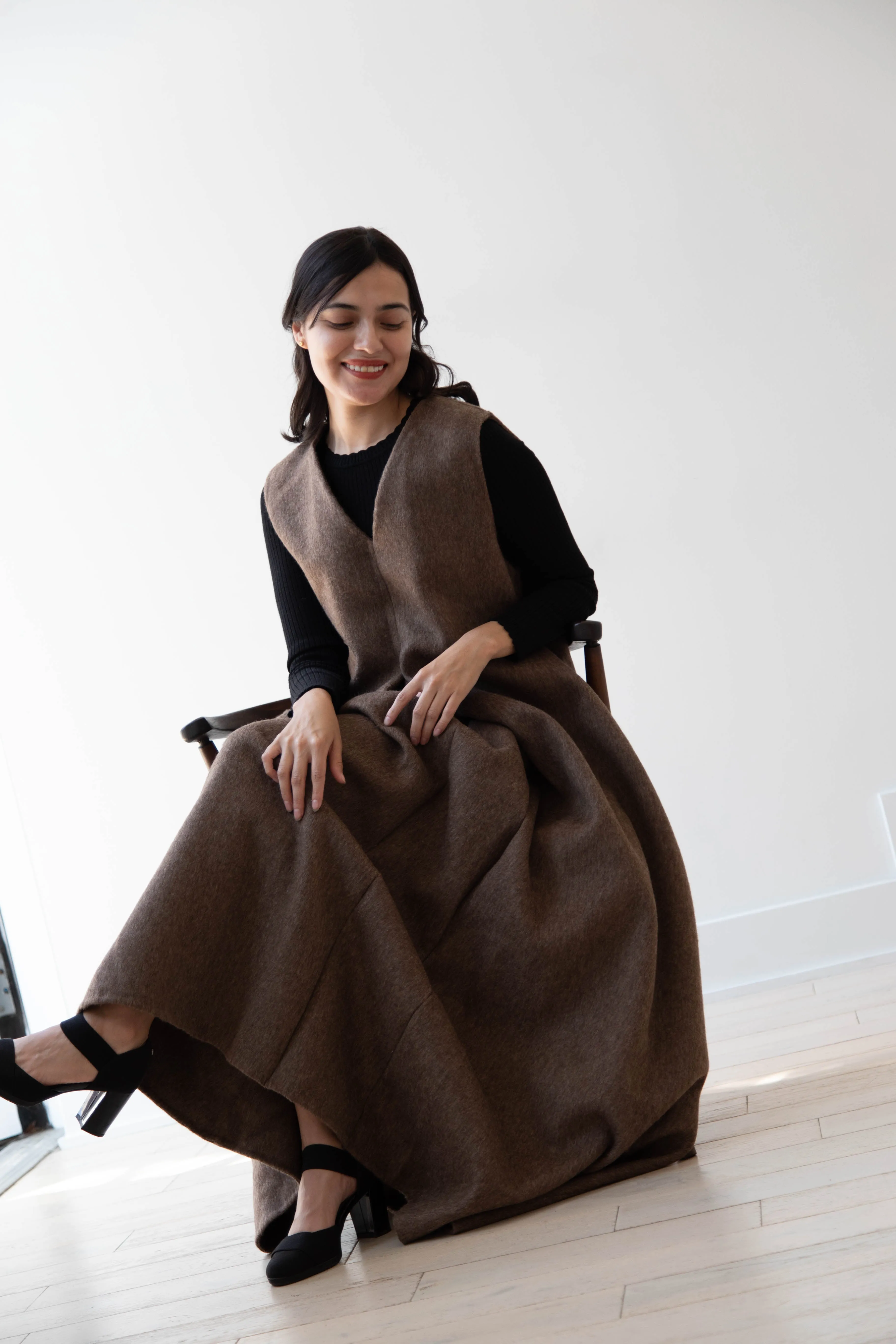 The Backward Vendor | Stewardess Dress in Brown Alpaca Wool