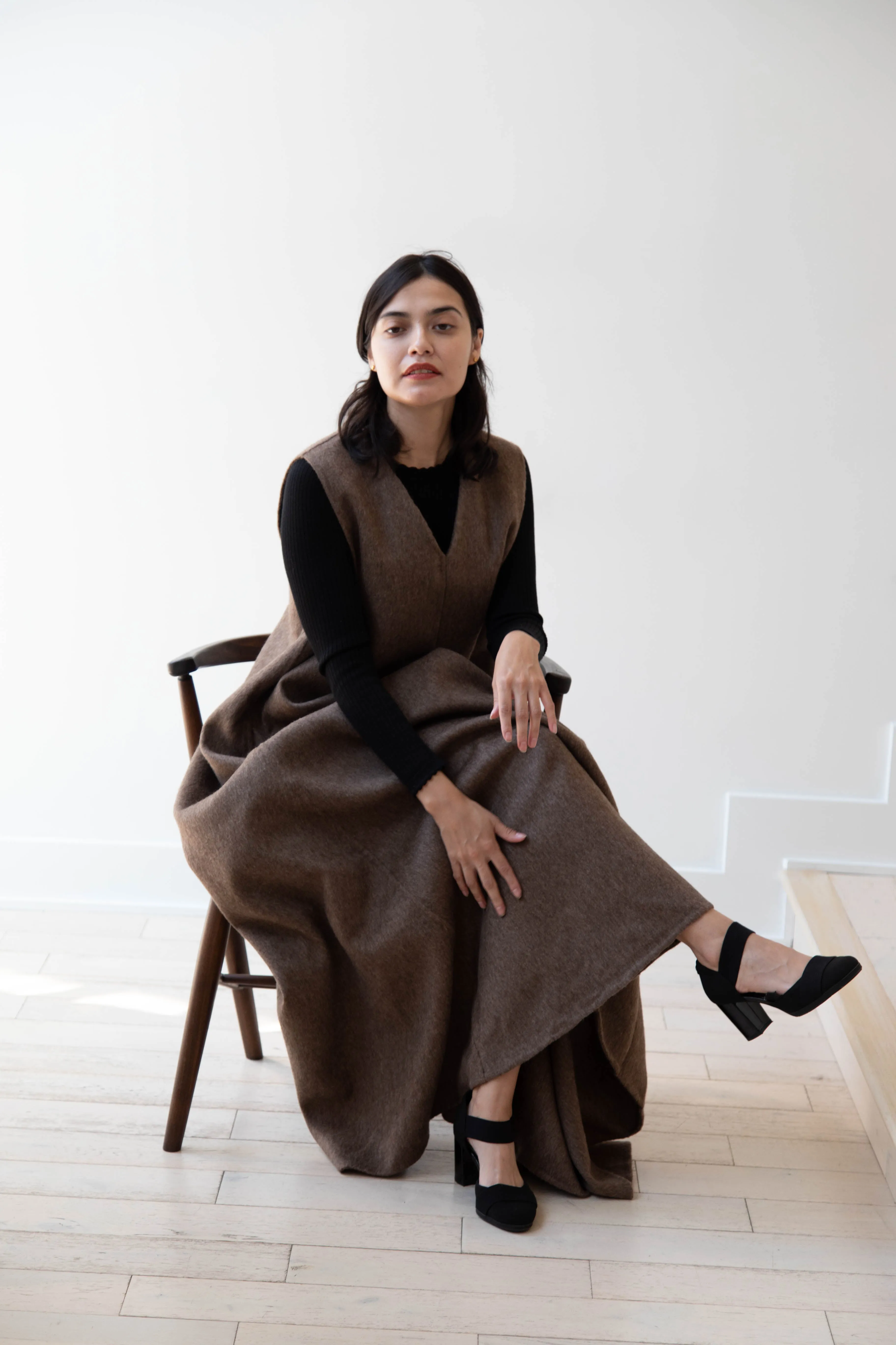 The Backward Vendor | Stewardess Dress in Brown Alpaca Wool