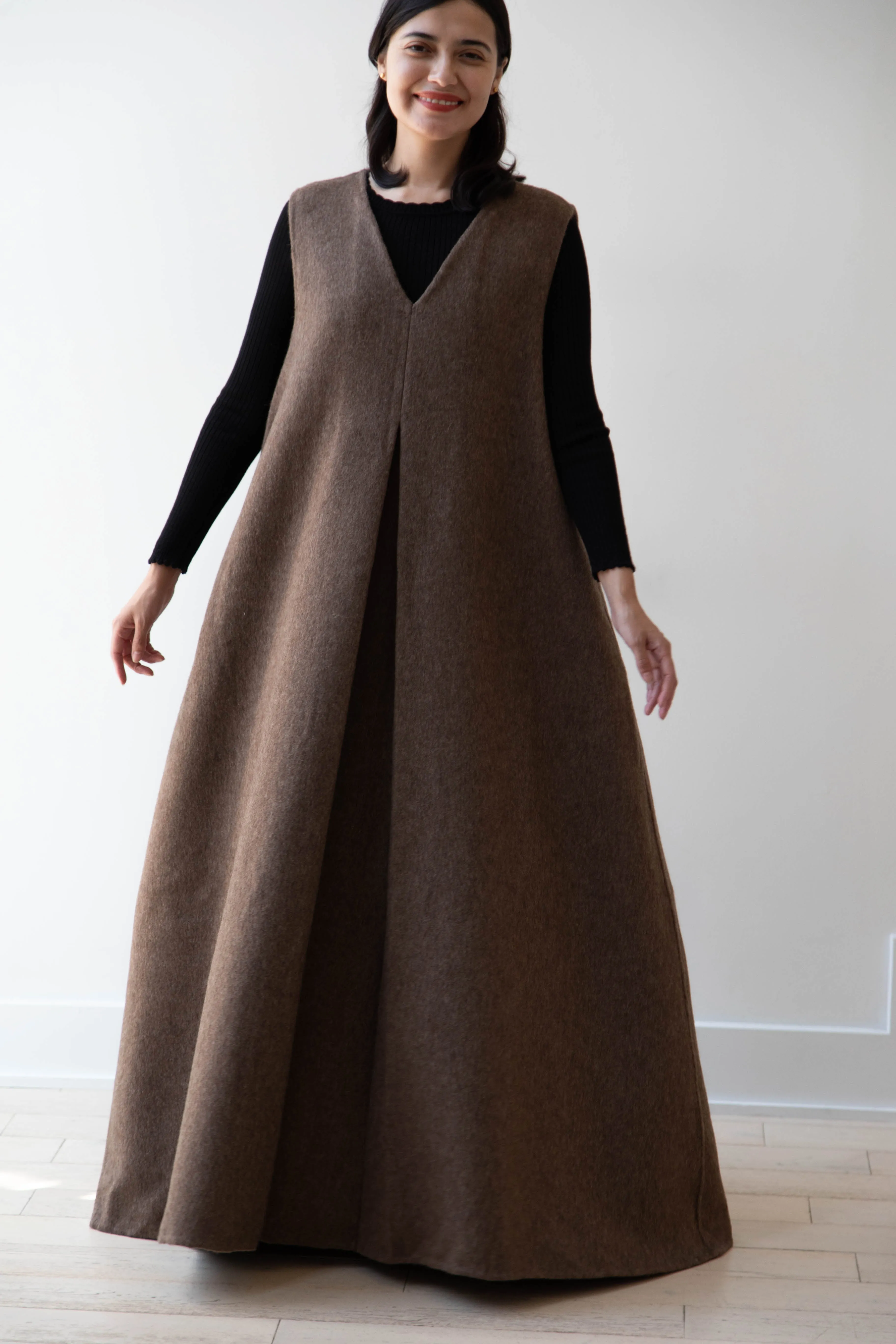 The Backward Vendor | Stewardess Dress in Brown Alpaca Wool