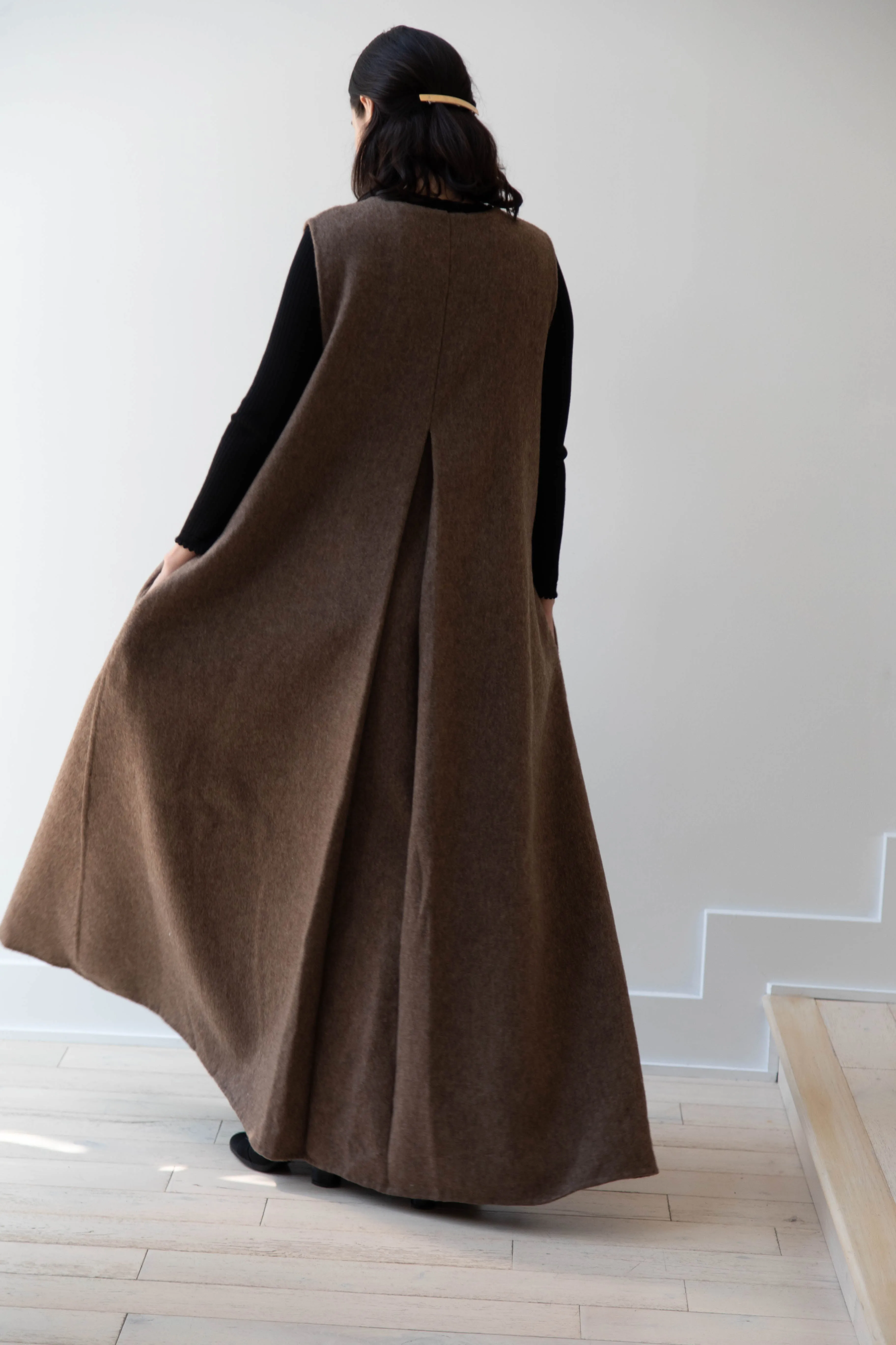 The Backward Vendor | Stewardess Dress in Brown Alpaca Wool