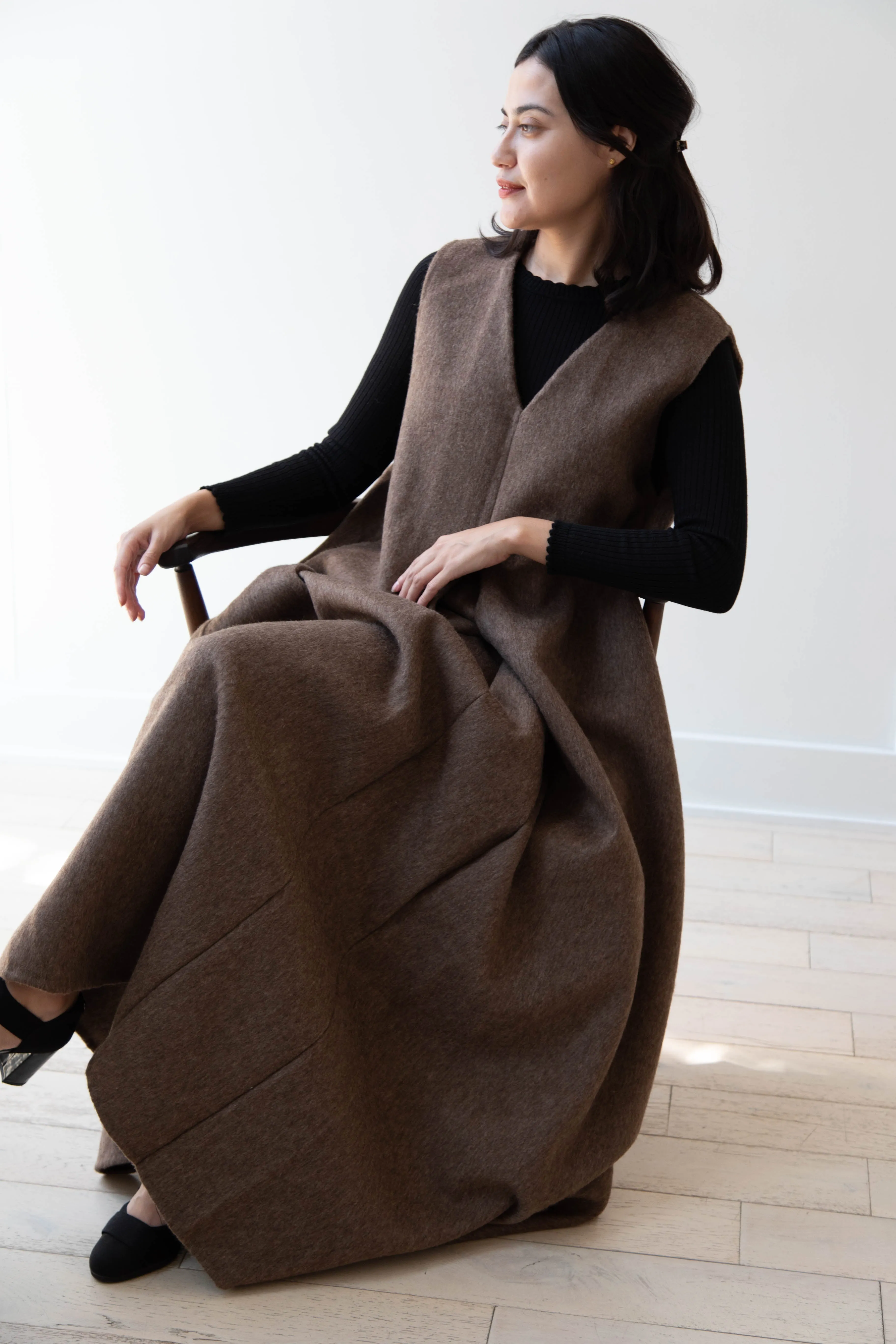 The Backward Vendor | Stewardess Dress in Brown Alpaca Wool