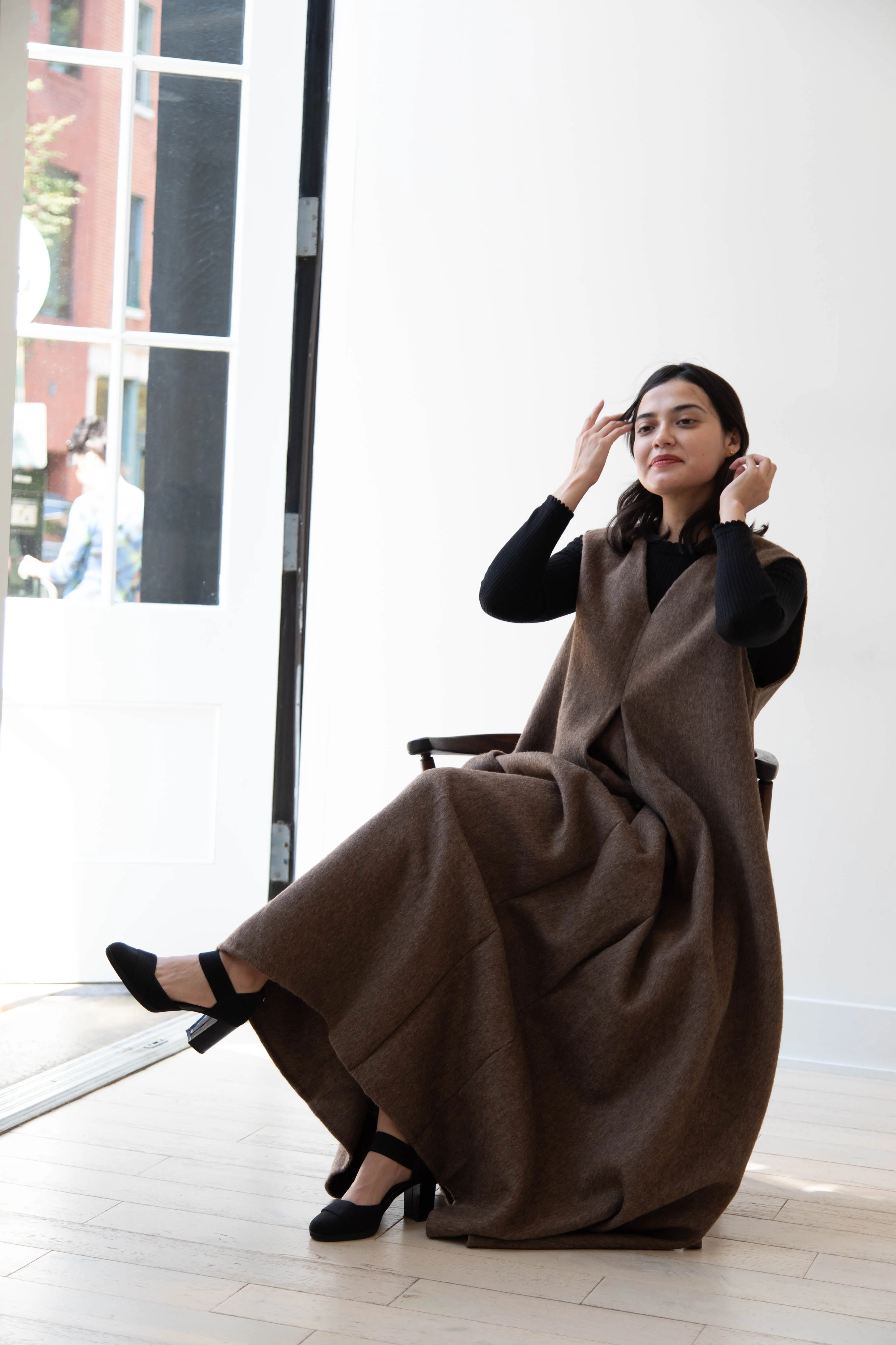 The Backward Vendor | Stewardess Dress in Brown Alpaca Wool