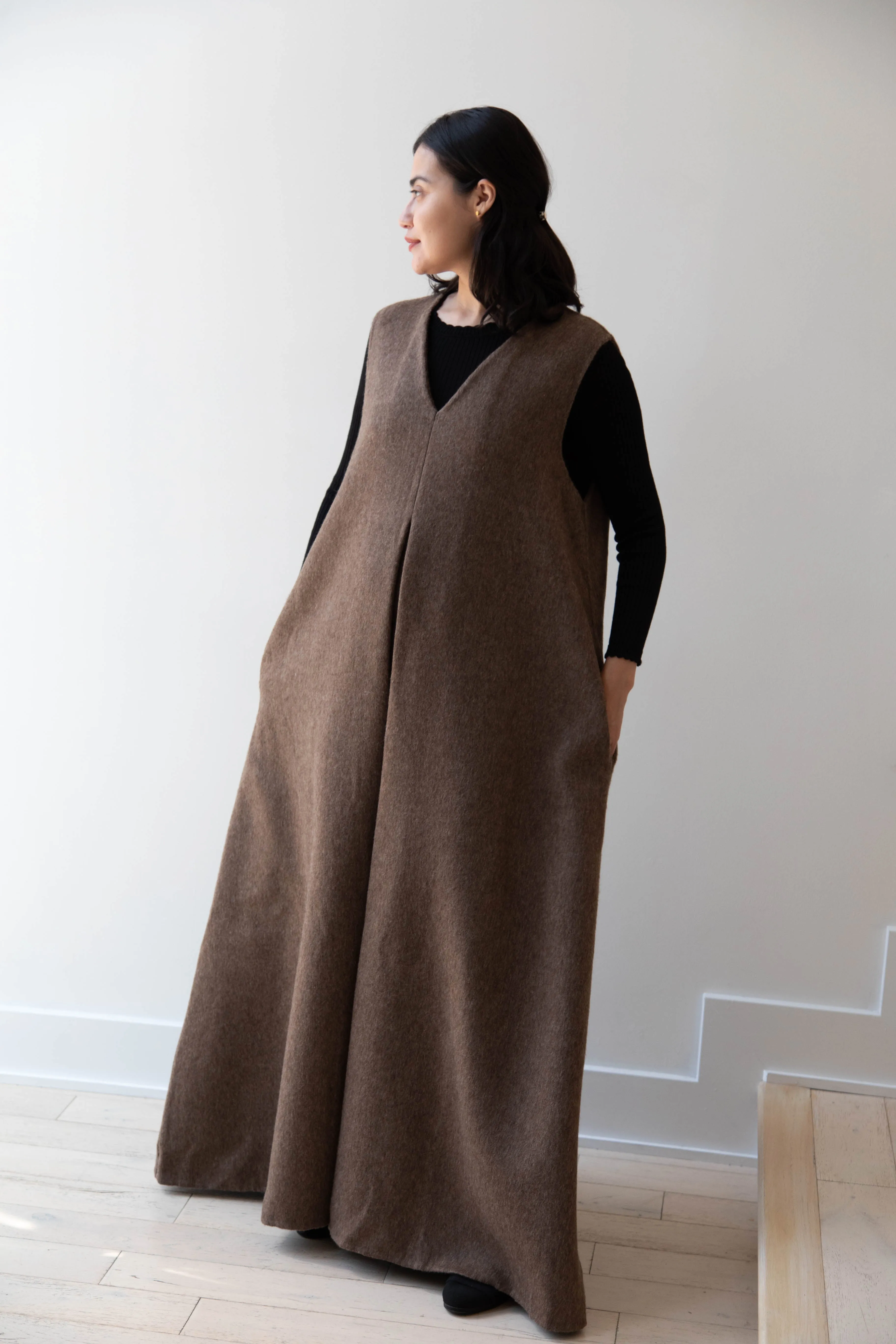 The Backward Vendor | Stewardess Dress in Brown Alpaca Wool