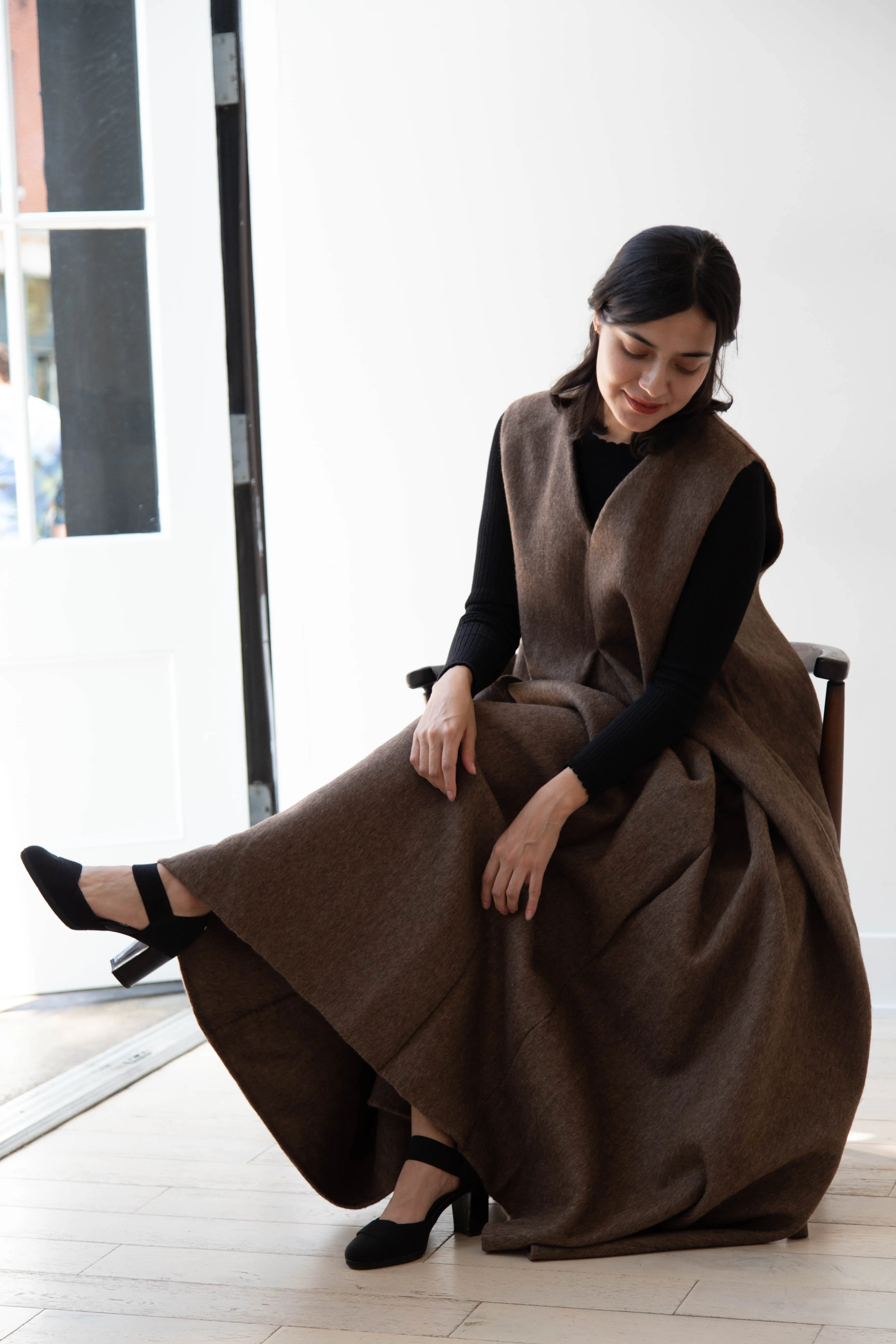 The Backward Vendor | Stewardess Dress in Brown Alpaca Wool