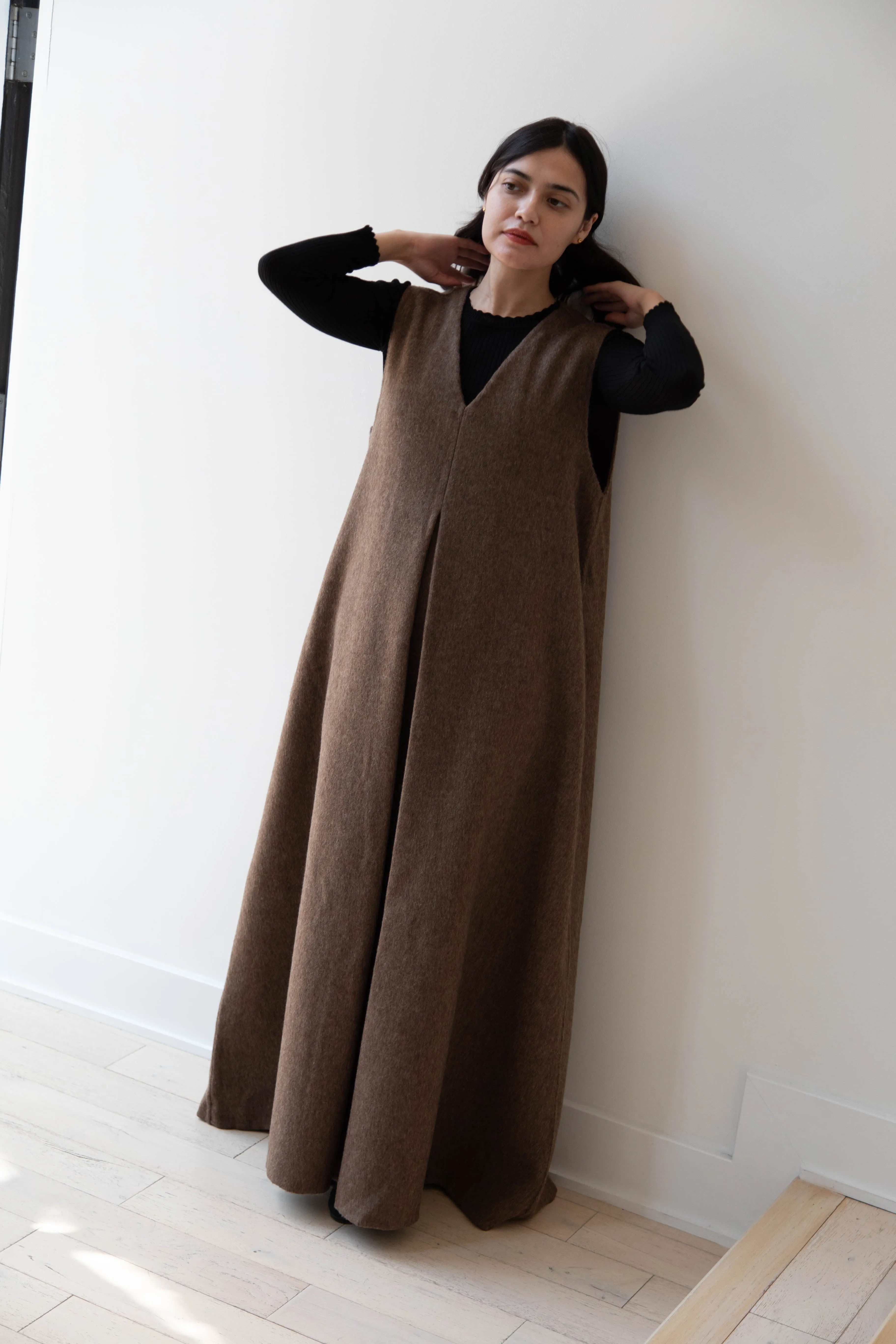 The Backward Vendor | Stewardess Dress in Brown Alpaca Wool