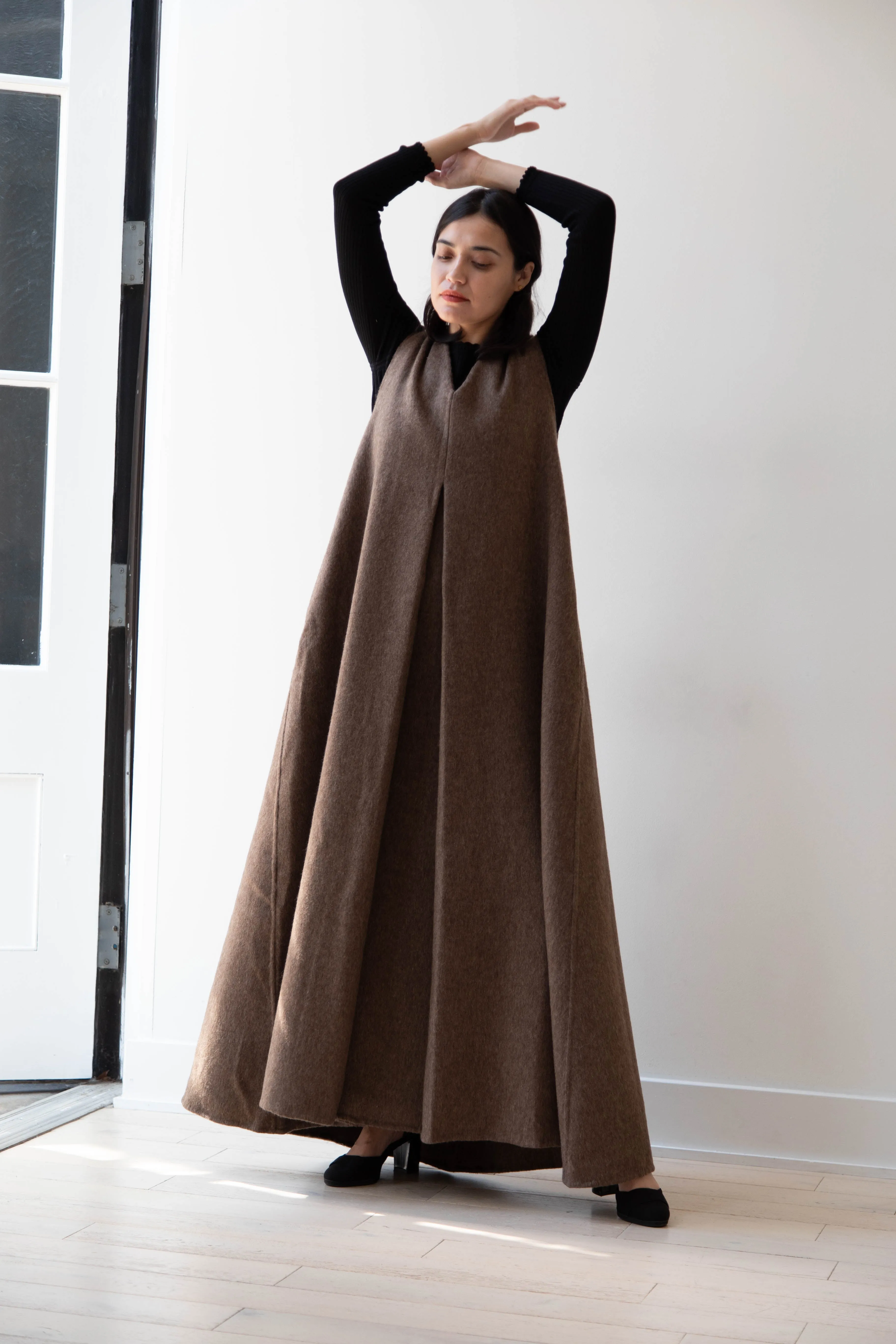 The Backward Vendor | Stewardess Dress in Brown Alpaca Wool