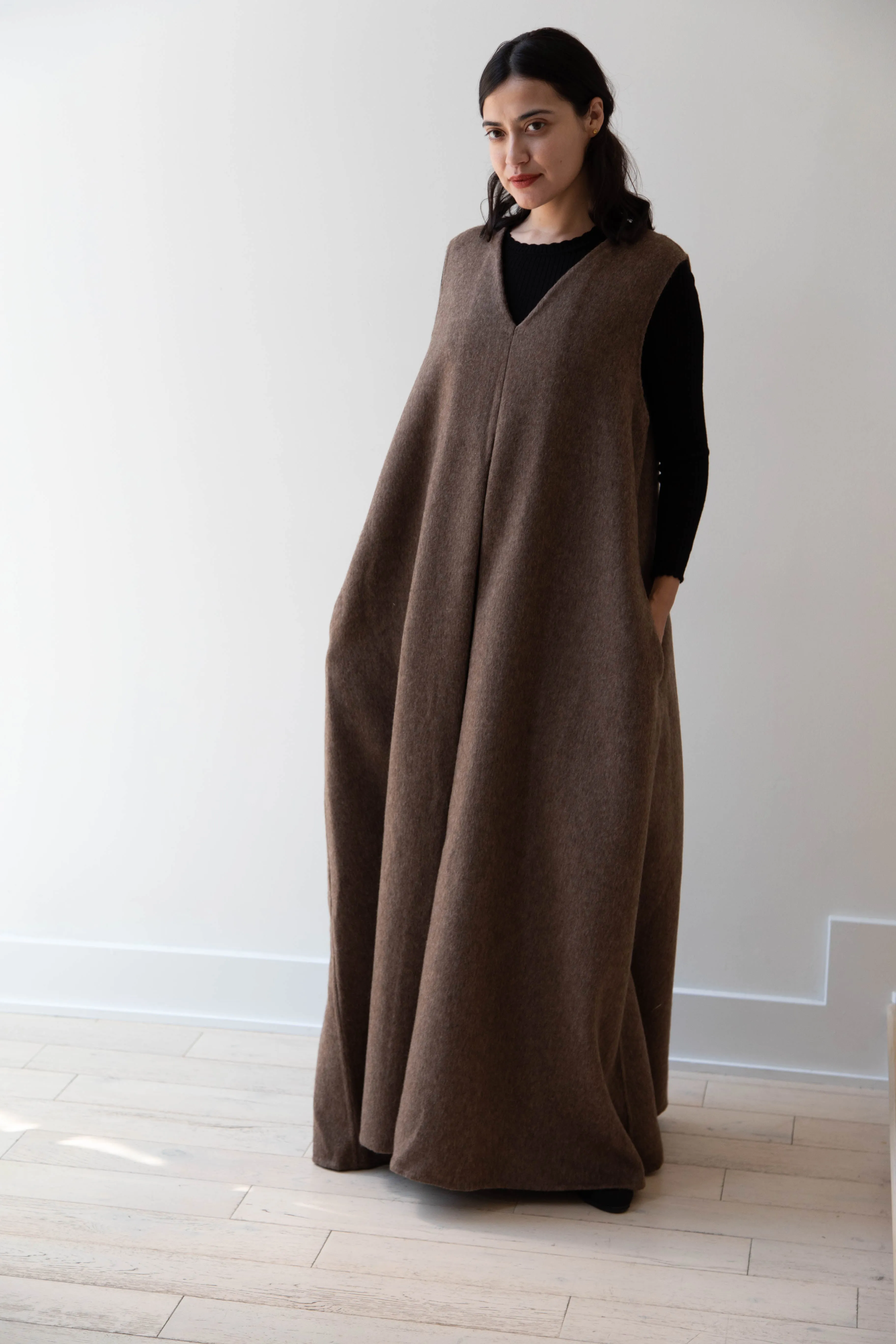 The Backward Vendor | Stewardess Dress in Brown Alpaca Wool