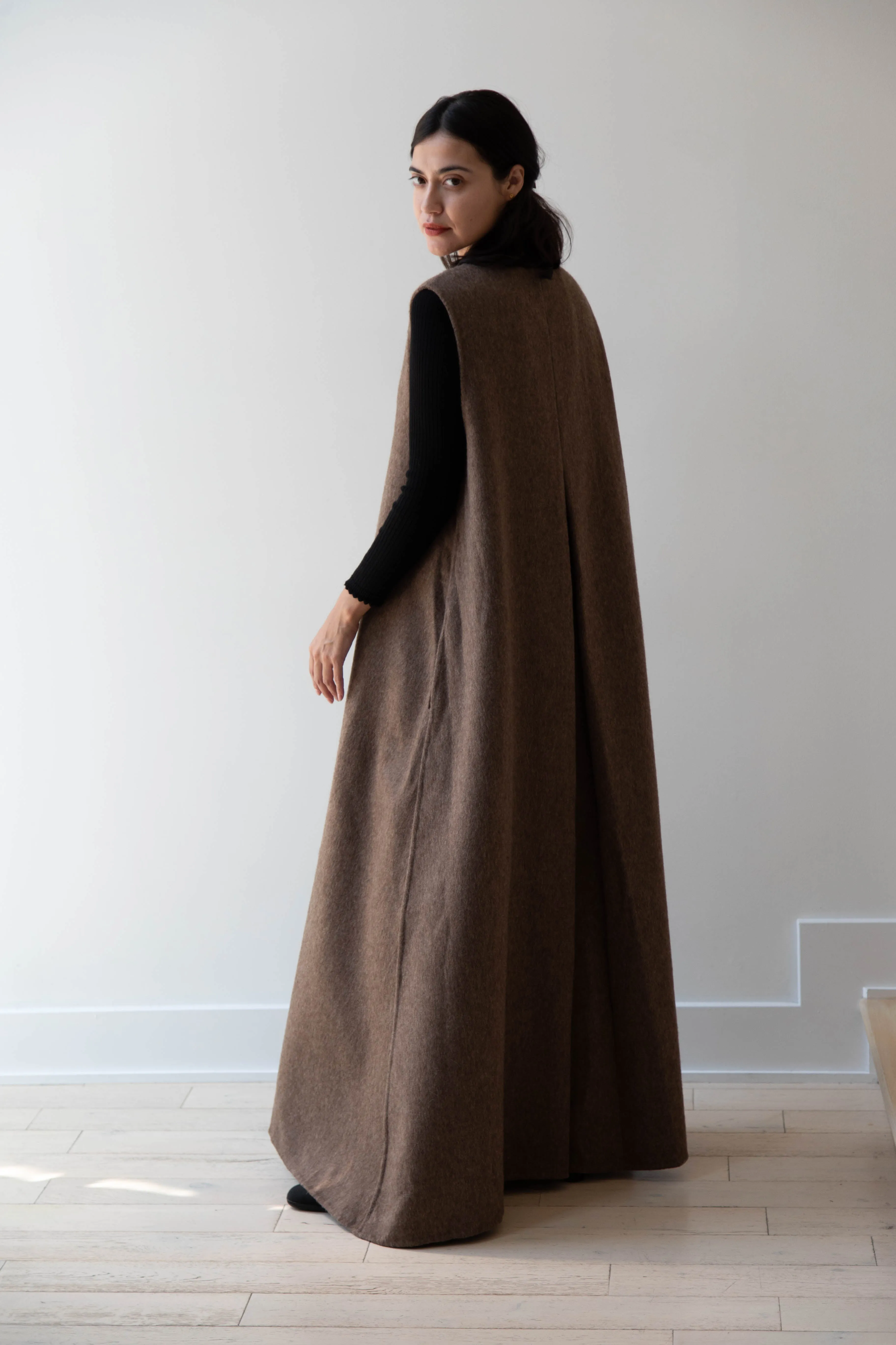 The Backward Vendor | Stewardess Dress in Brown Alpaca Wool