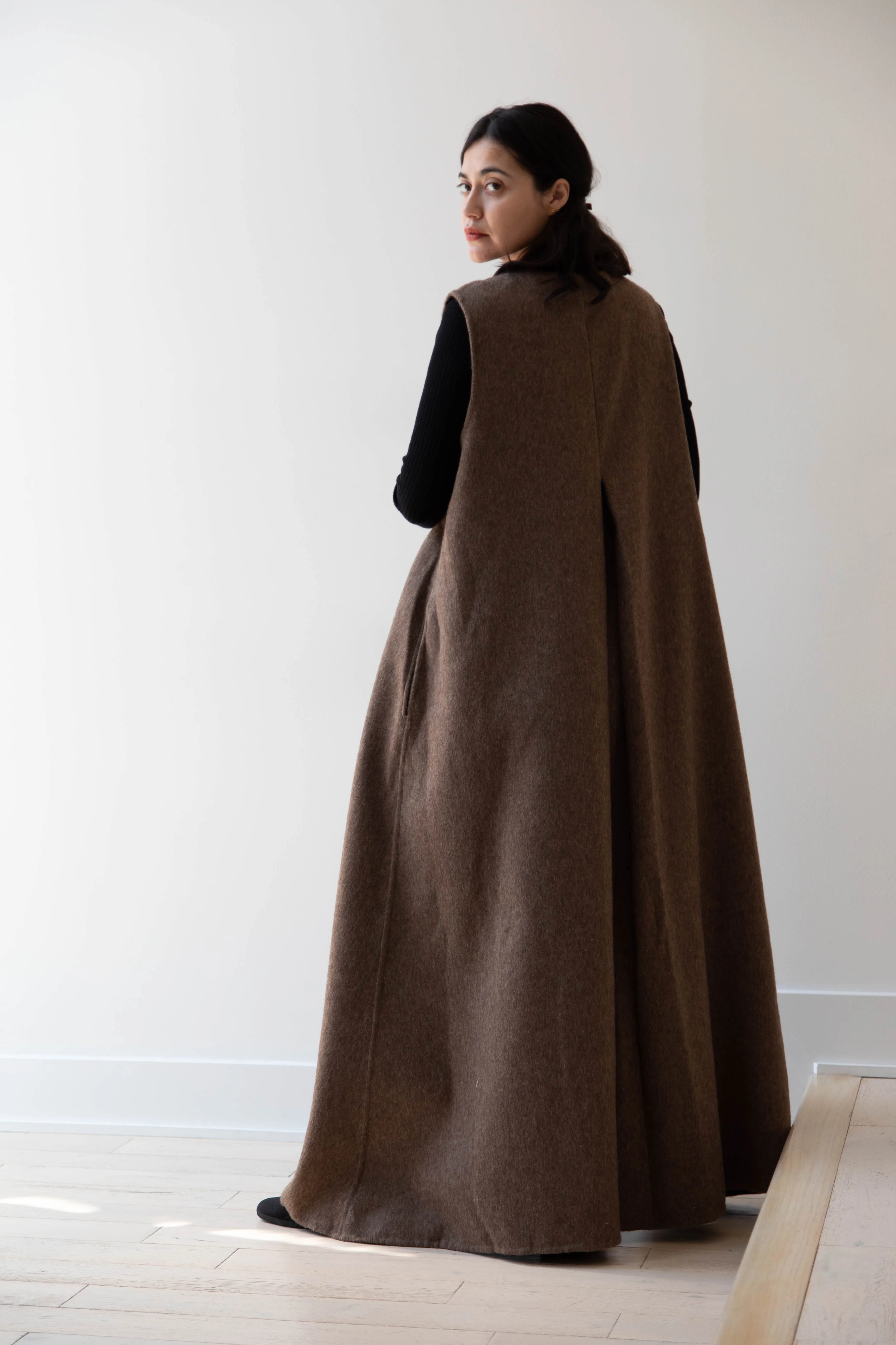 The Backward Vendor | Stewardess Dress in Brown Alpaca Wool