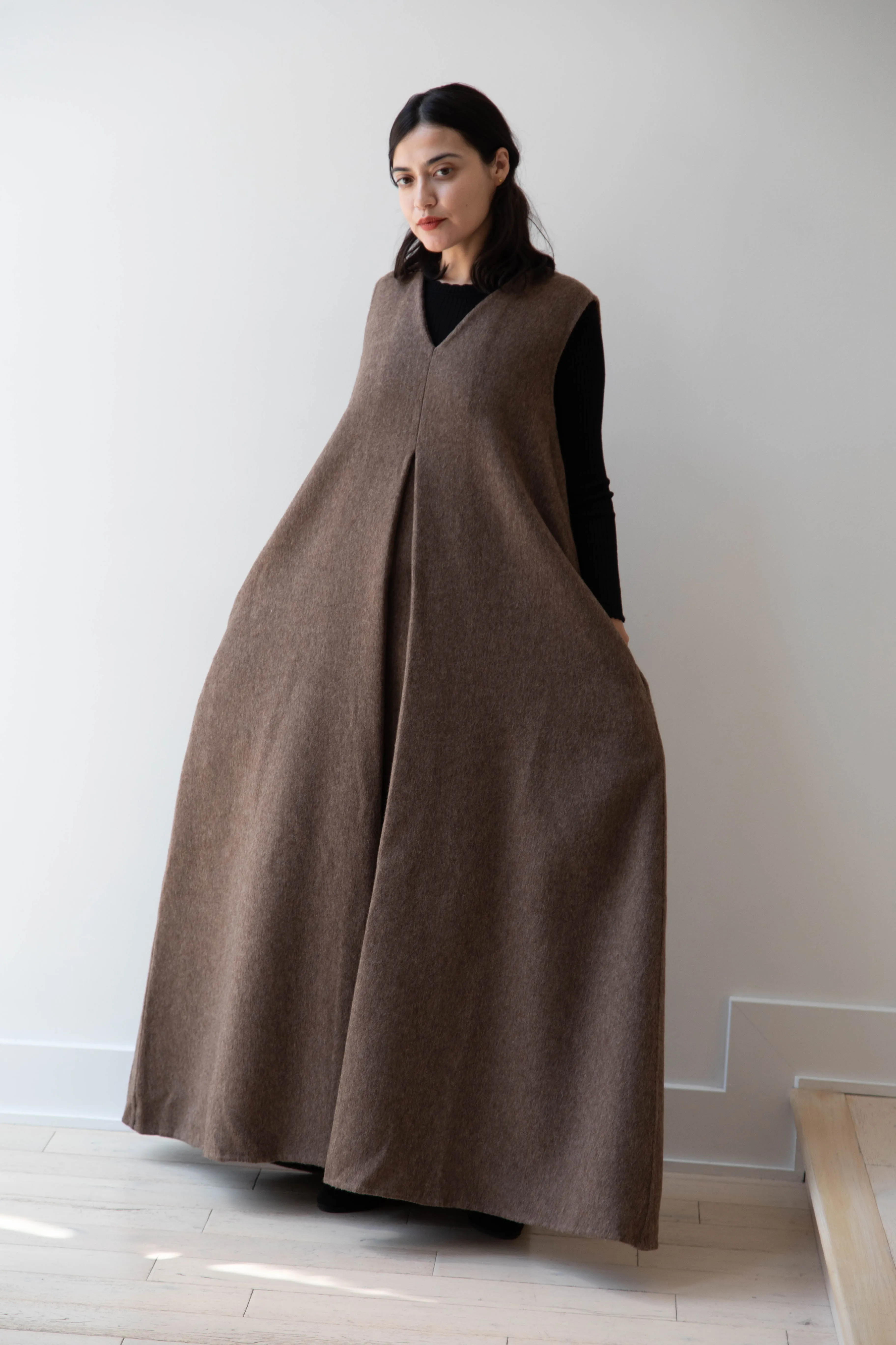 The Backward Vendor | Stewardess Dress in Brown Alpaca Wool