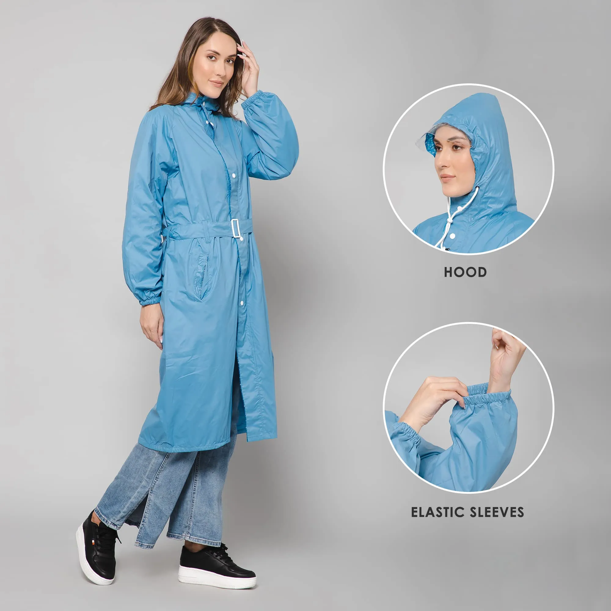 THE CLOWNFISH Raincoats for Women Rain Coat for Women Longcoat Raincoat for Ladies Waterproof Reversible Double Layer. Aquashield Series (Sky Blue, X-Large)