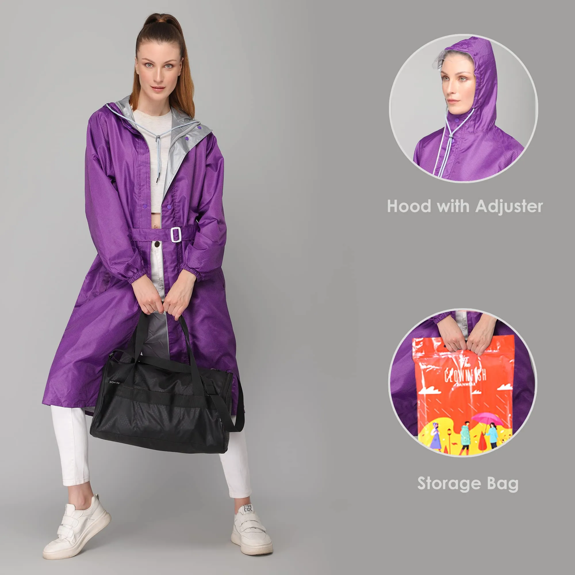 THE CLOWNFISH Raincoats for Women Waterproof Reversible Double Layer. Brilliant Pro Series (Purple, XX-Large)